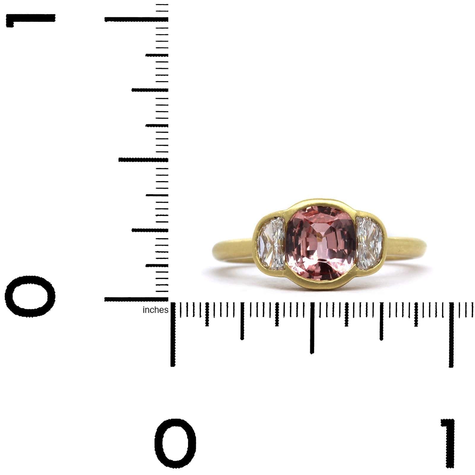 18K Yellow Gold Padparadscha Sapphire Diamond Ring - Image 3