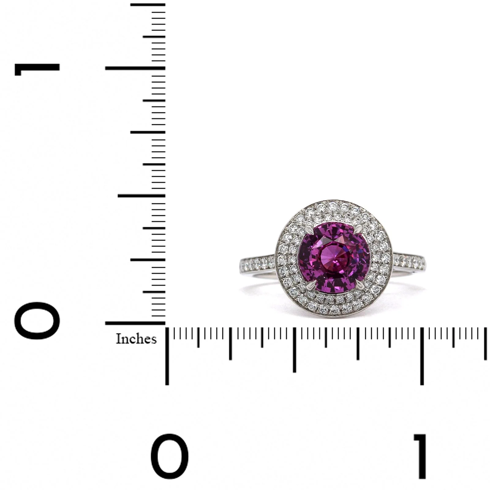 Platinum Round Pink Sapphire Double Diamond Halo Ring - Image 3