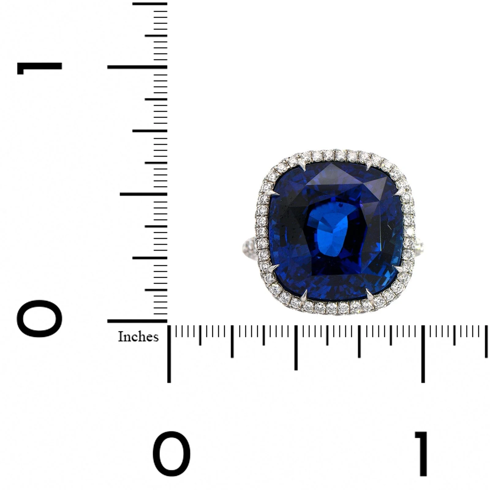 Platinum Cushion Cut Sapphire and Diamond Halo Ring - Image 4