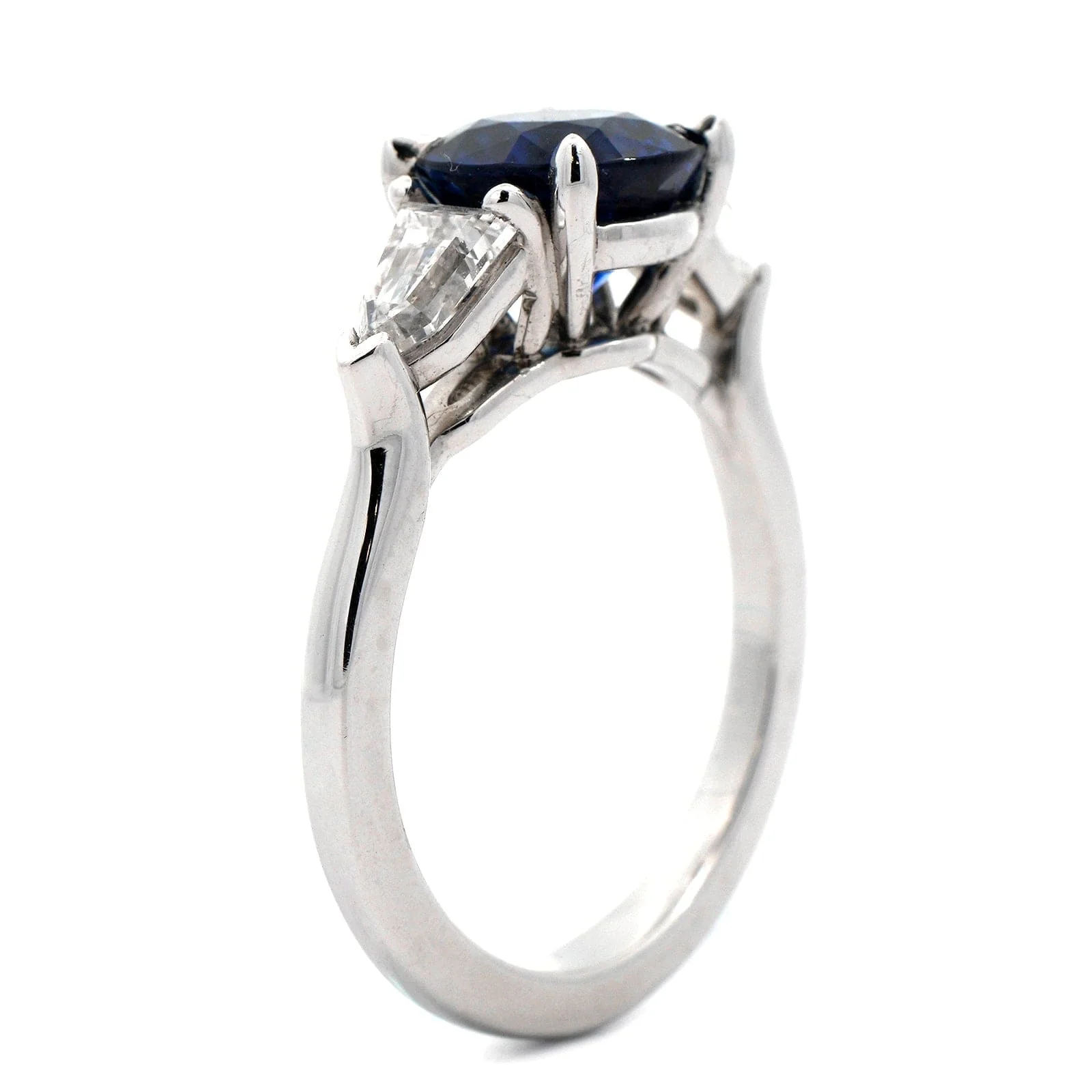 Platinum 4 Prong Sapphire and Diamond Ring - Image 2