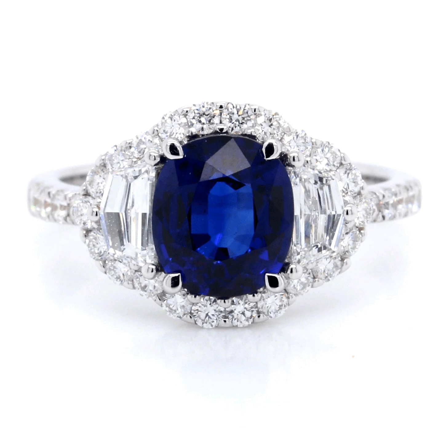 18K White Gold Cushion Sapphire and Diamond Ring