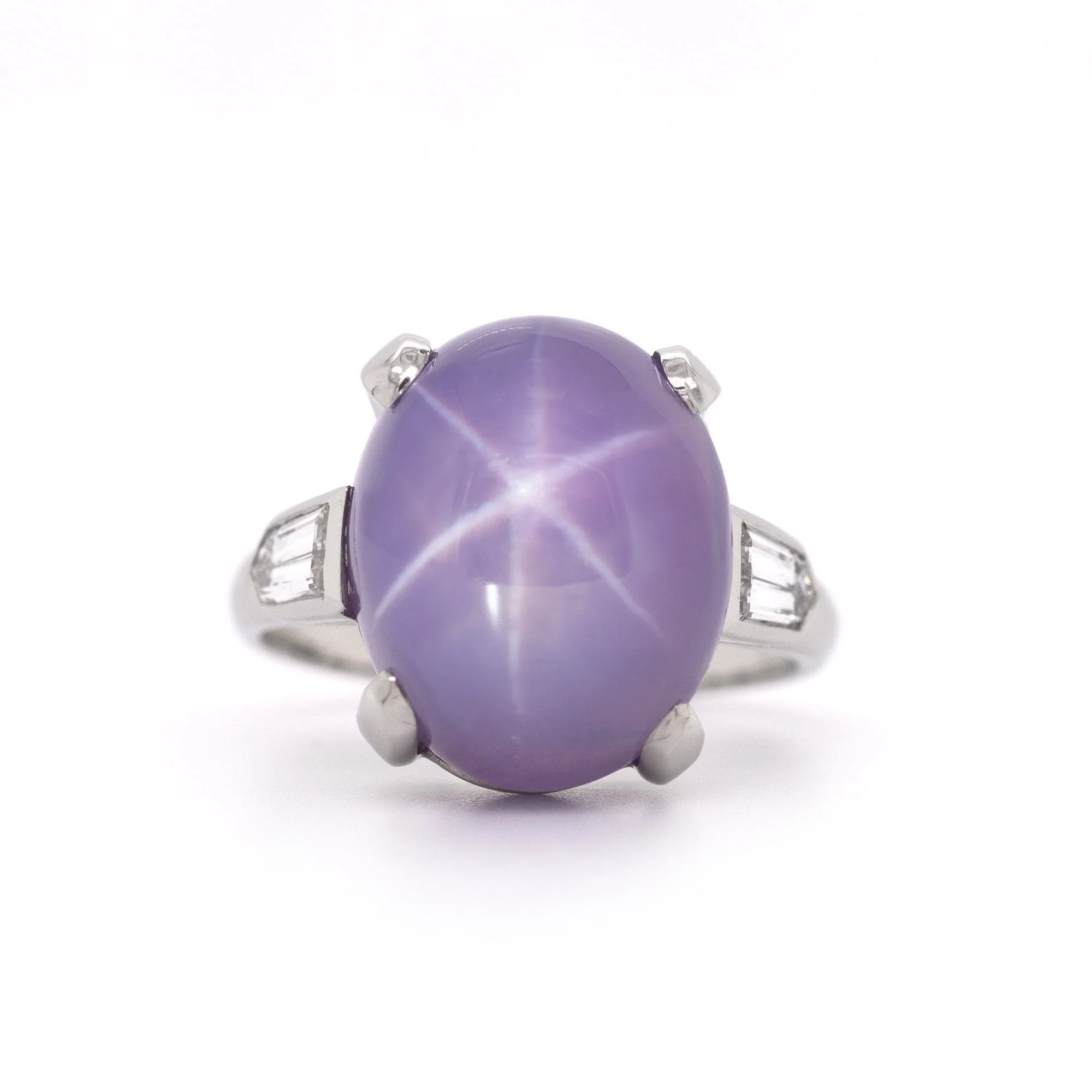 Oscar Heyman Platinum Star Sapphire and Diamond 3 Stone Ring
