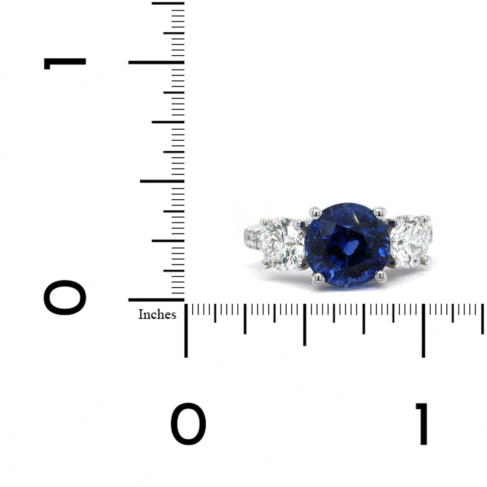 Platinum Round Sapphire Diamond 3 Stone Ring - Image 4