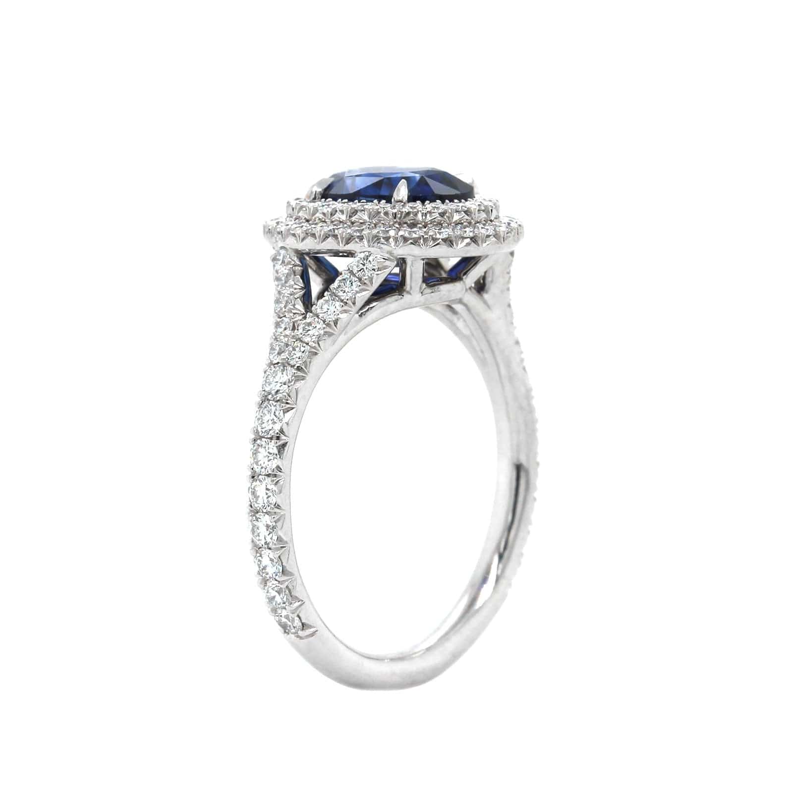 Platinum Oval Sapphire Double Diamond Halo Ring - Image 2