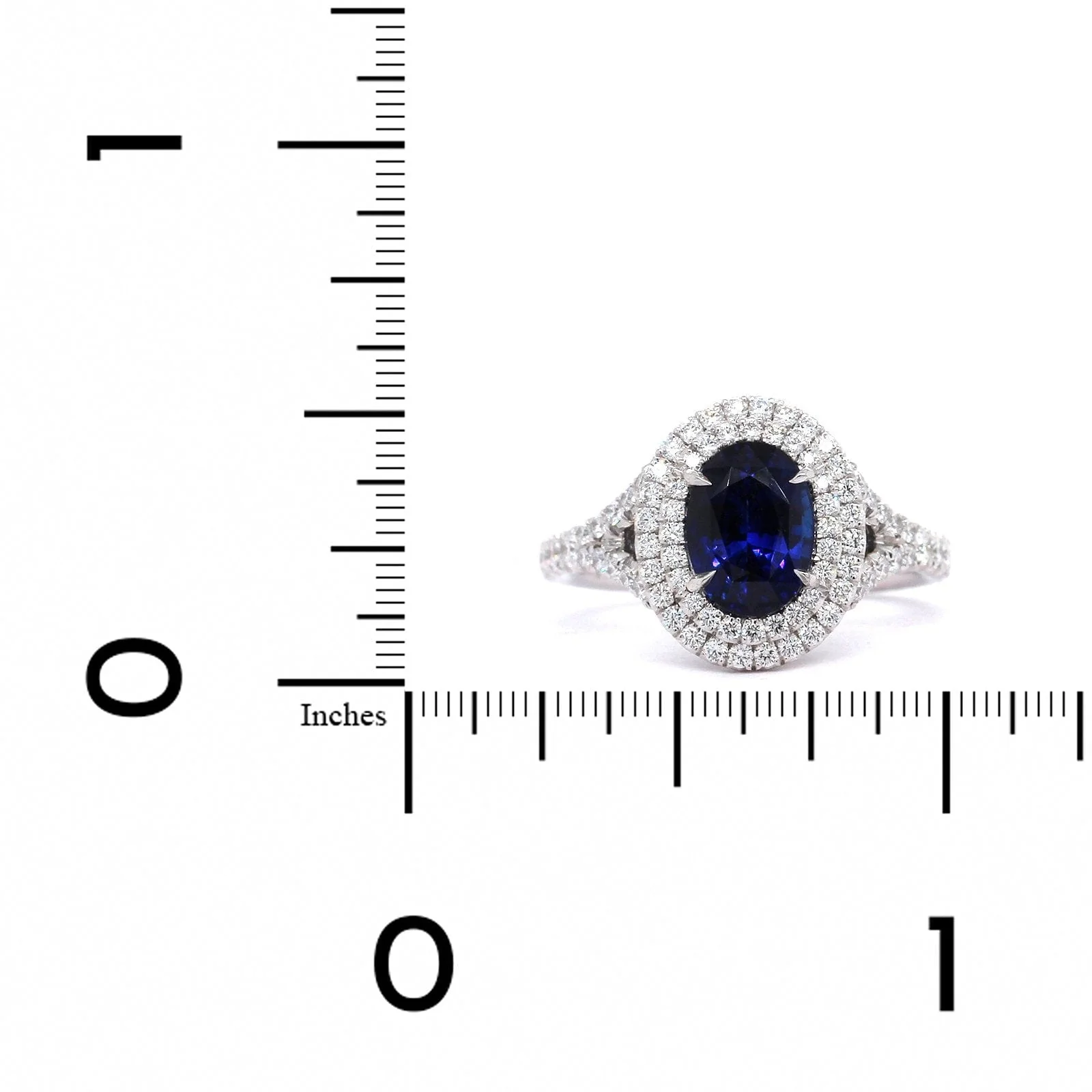 Platinum Oval Sapphire Double Diamond Halo Ring - Image 3