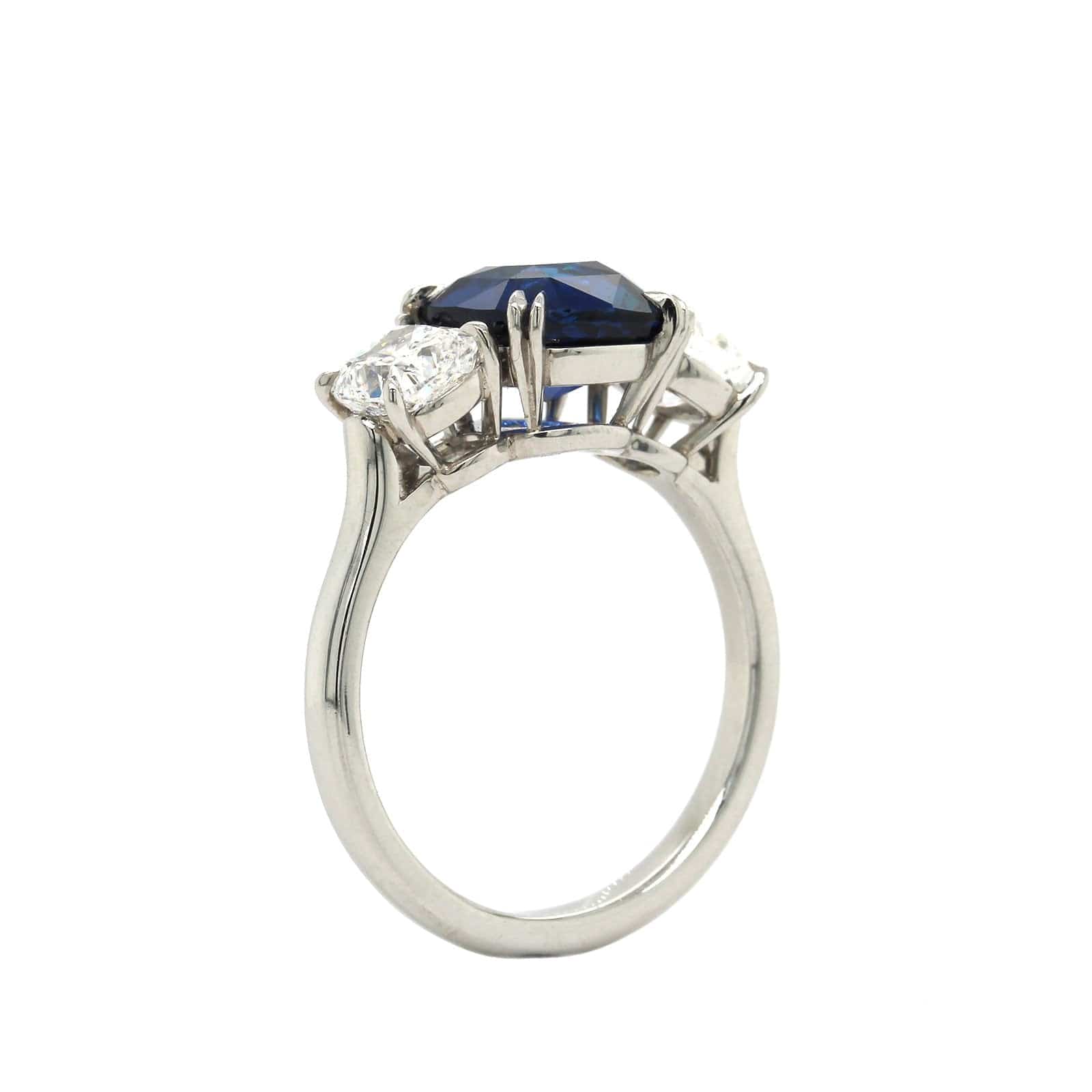 Platinum Cushion Sapphire Diamond 3 Stone Ring - Image 2