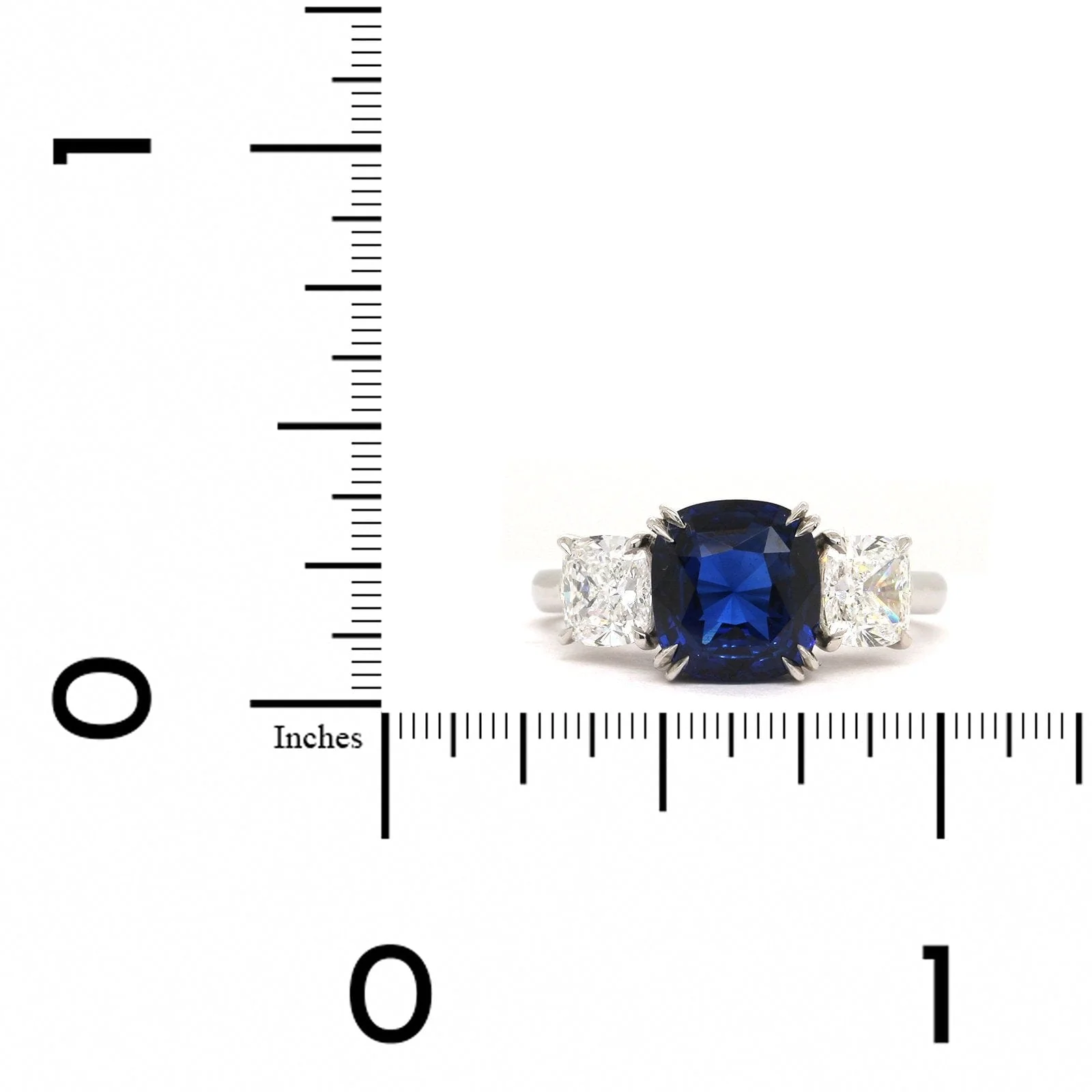 Platinum Cushion Sapphire Diamond 3 Stone Ring - Image 3