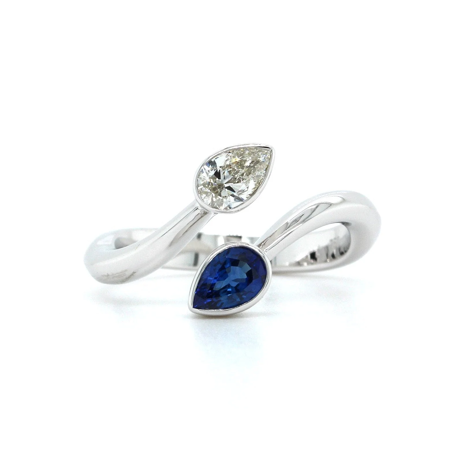 18K White Gold Bypass Sapphire and Diamond Ring