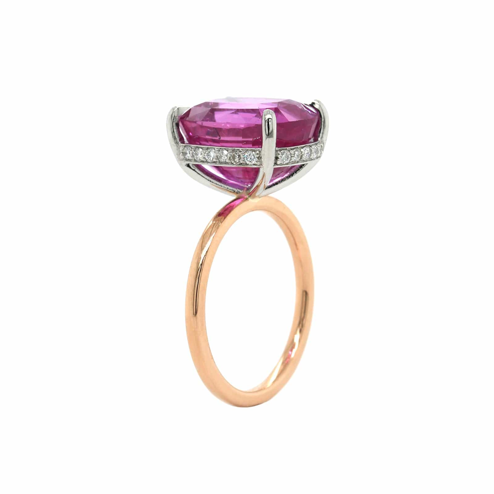 20K Rose Gold and Platinum Pink Sapphire and Diamond Ring - Image 3