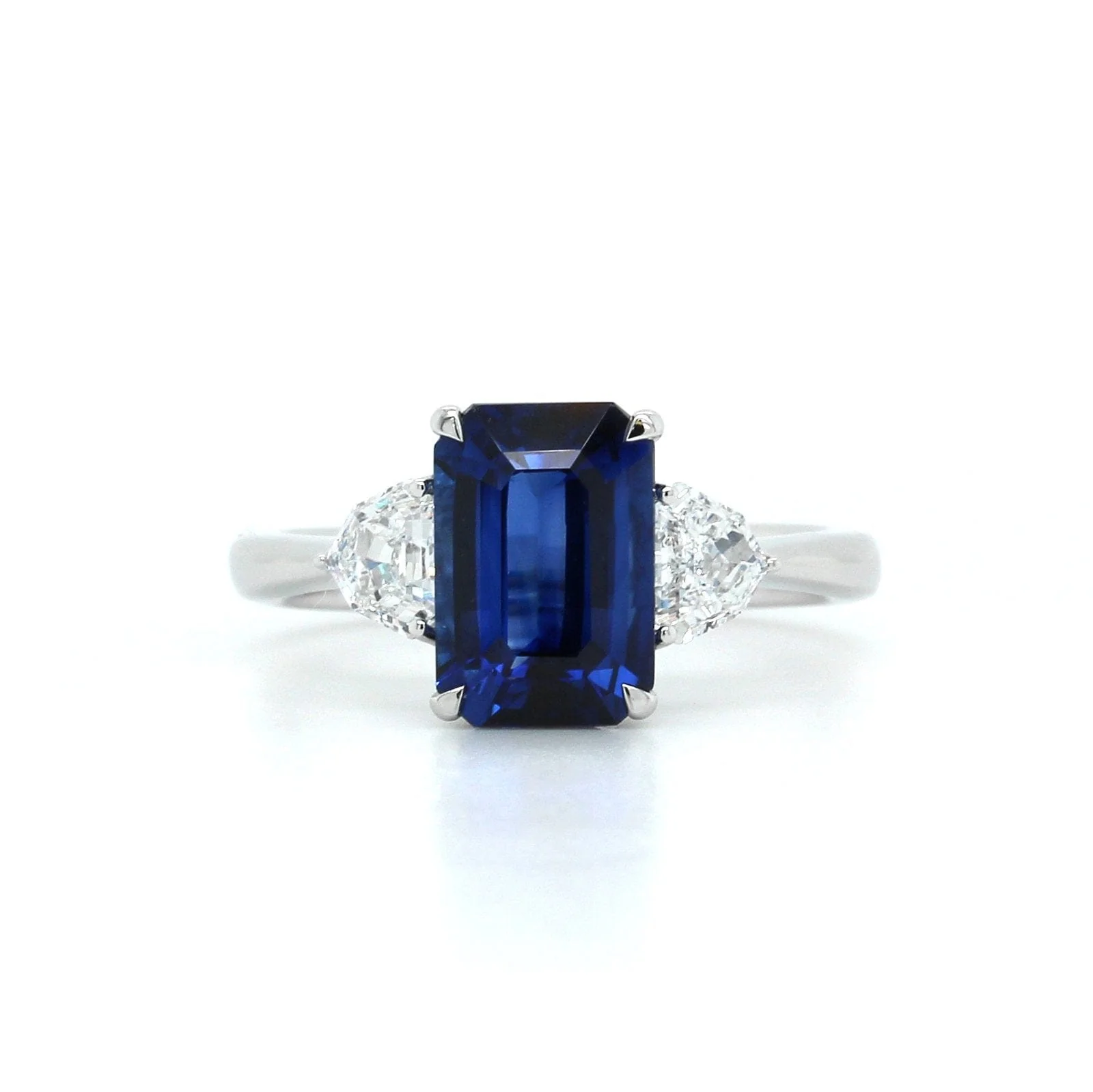 Platinum Emerald Cut Sapphire Diamond 3 Stone Ring