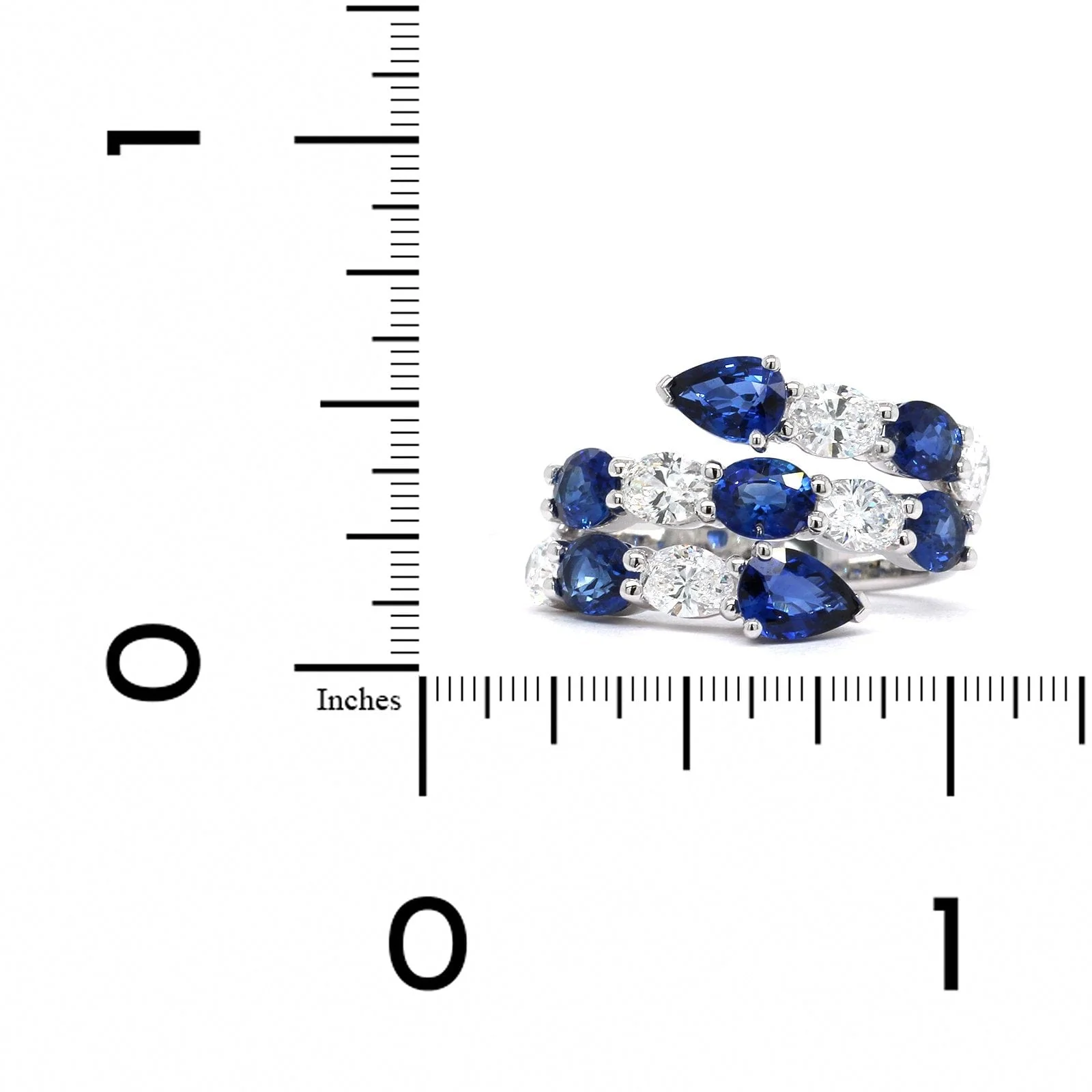 18K White Gold Sapphire and Diamond 3 Row Bypass Ring - Image 3