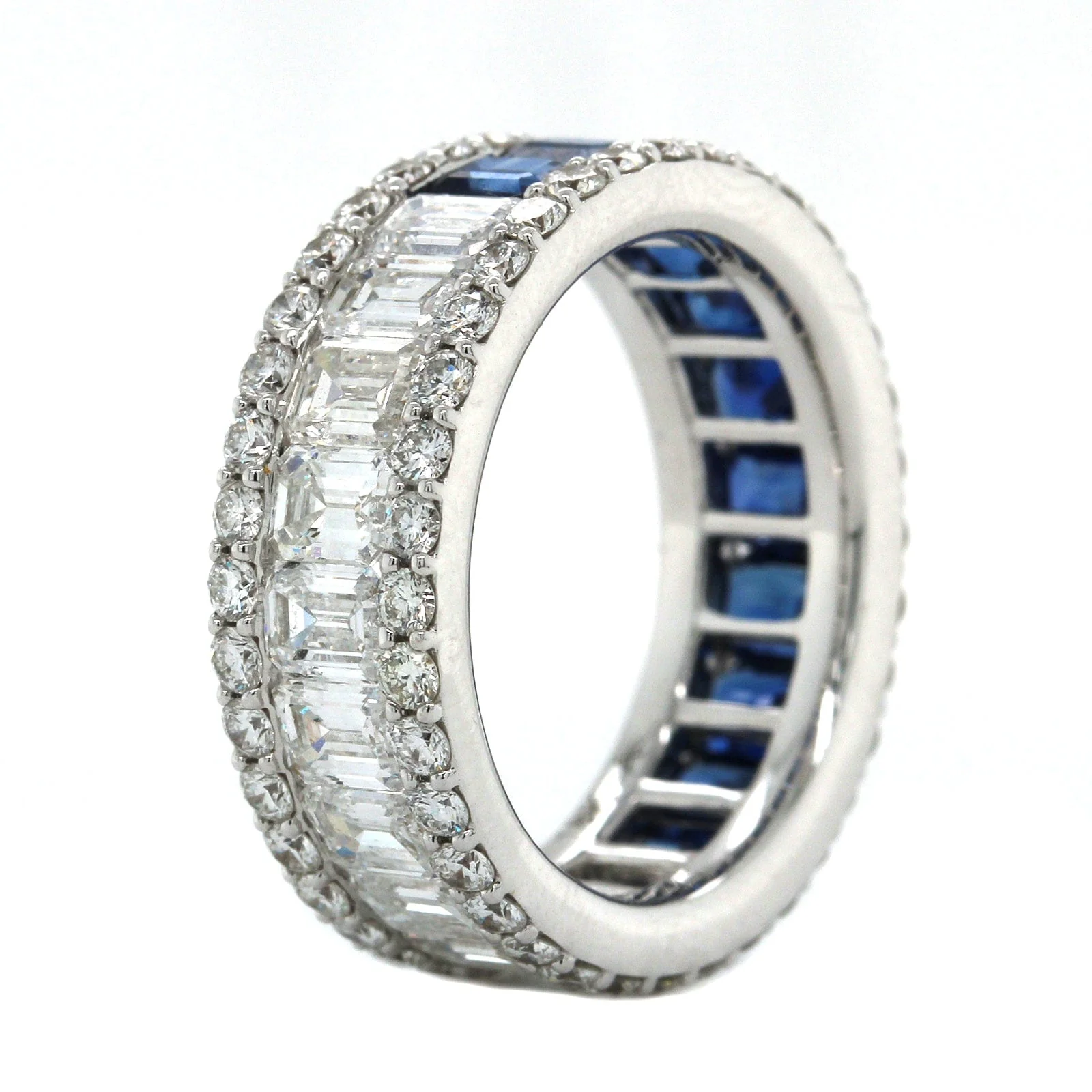 18K White Gold Half Sapphire Half Diamond Eternity Band - Image 5