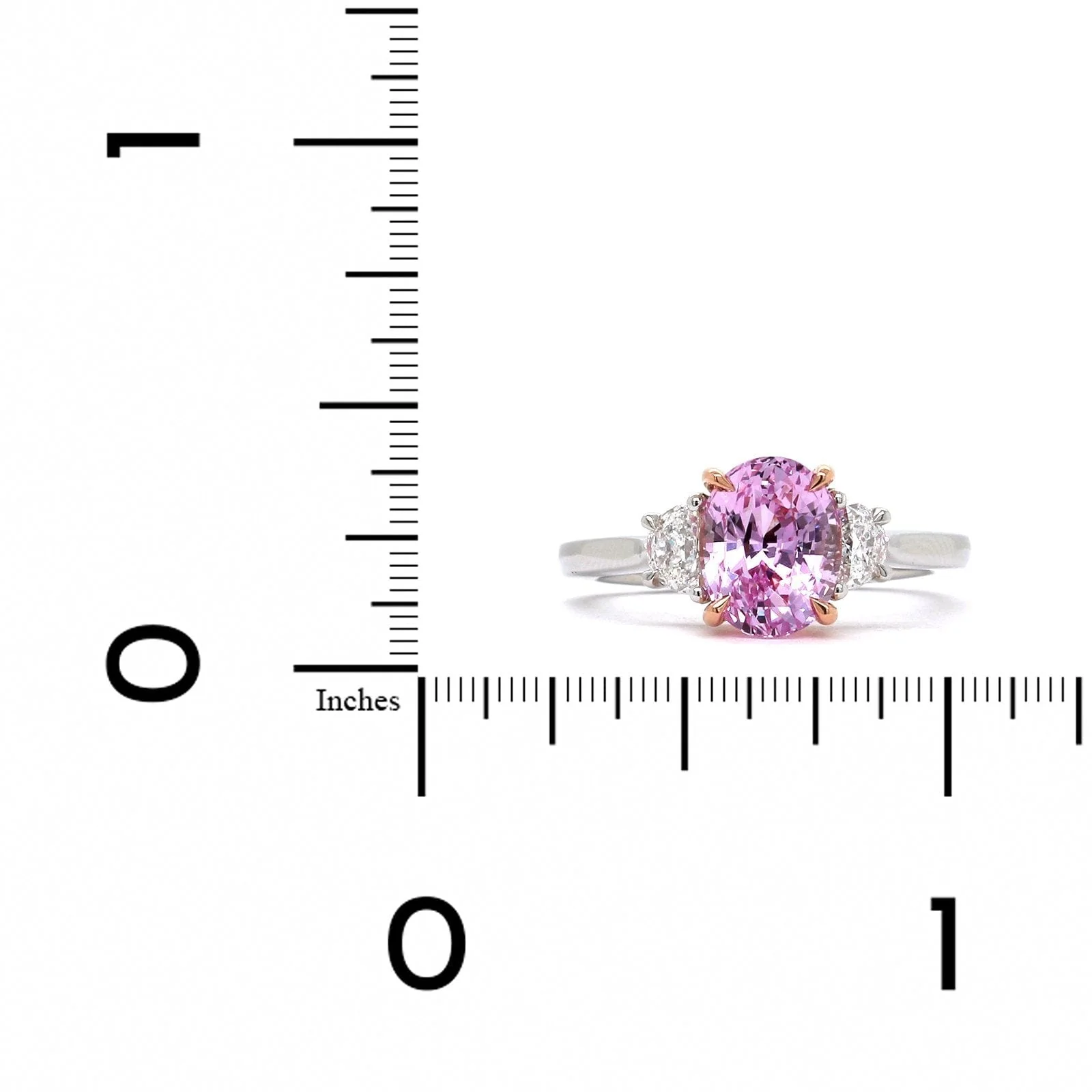 Platinum Oval Pink Sapphire Diamond 3 Stone Ring - Image 3