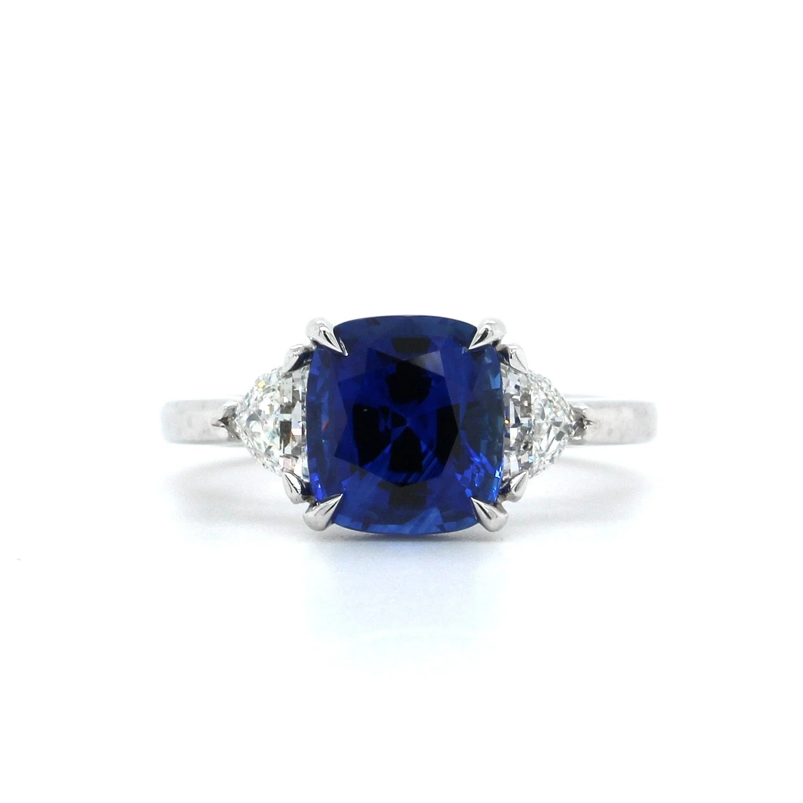 Platinum Cushion Sapphire Diamond 3 Stone Ring