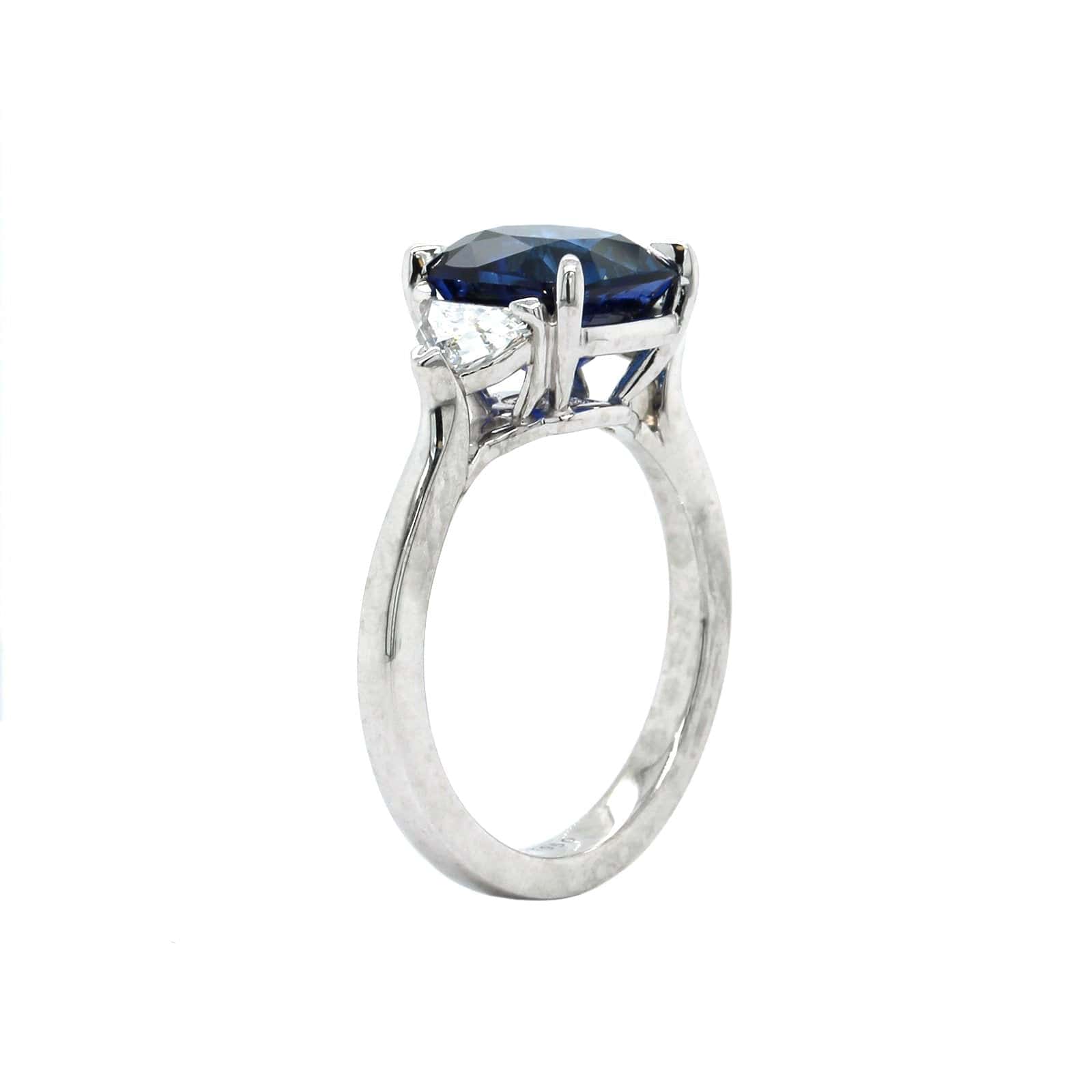 Platinum Cushion Sapphire Diamond 3 Stone Ring - Image 2