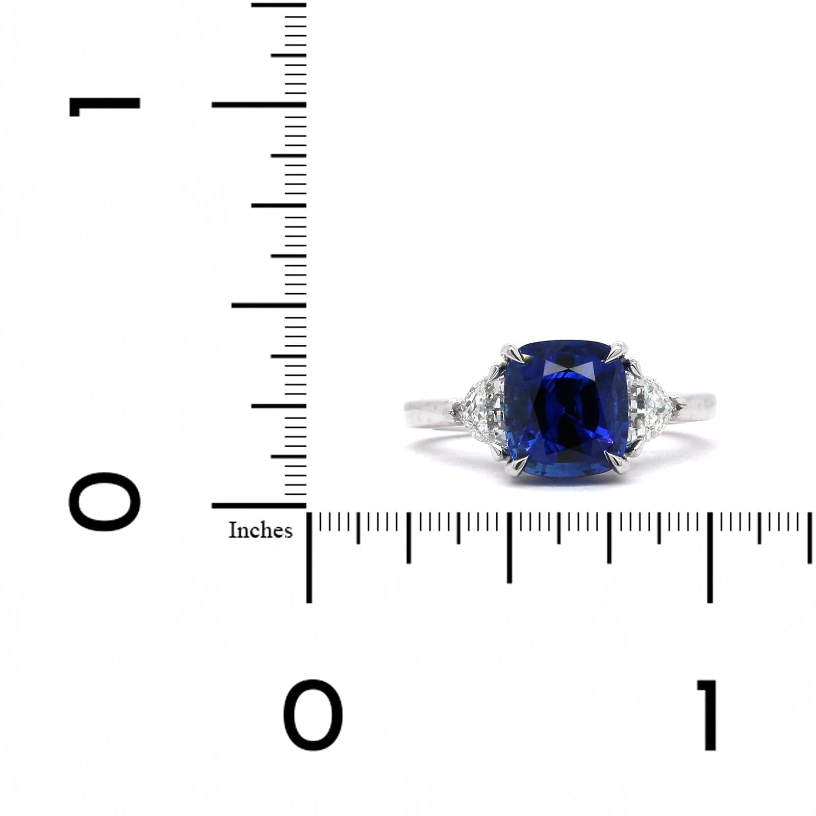 Platinum Cushion Sapphire Diamond 3 Stone Ring - Image 3