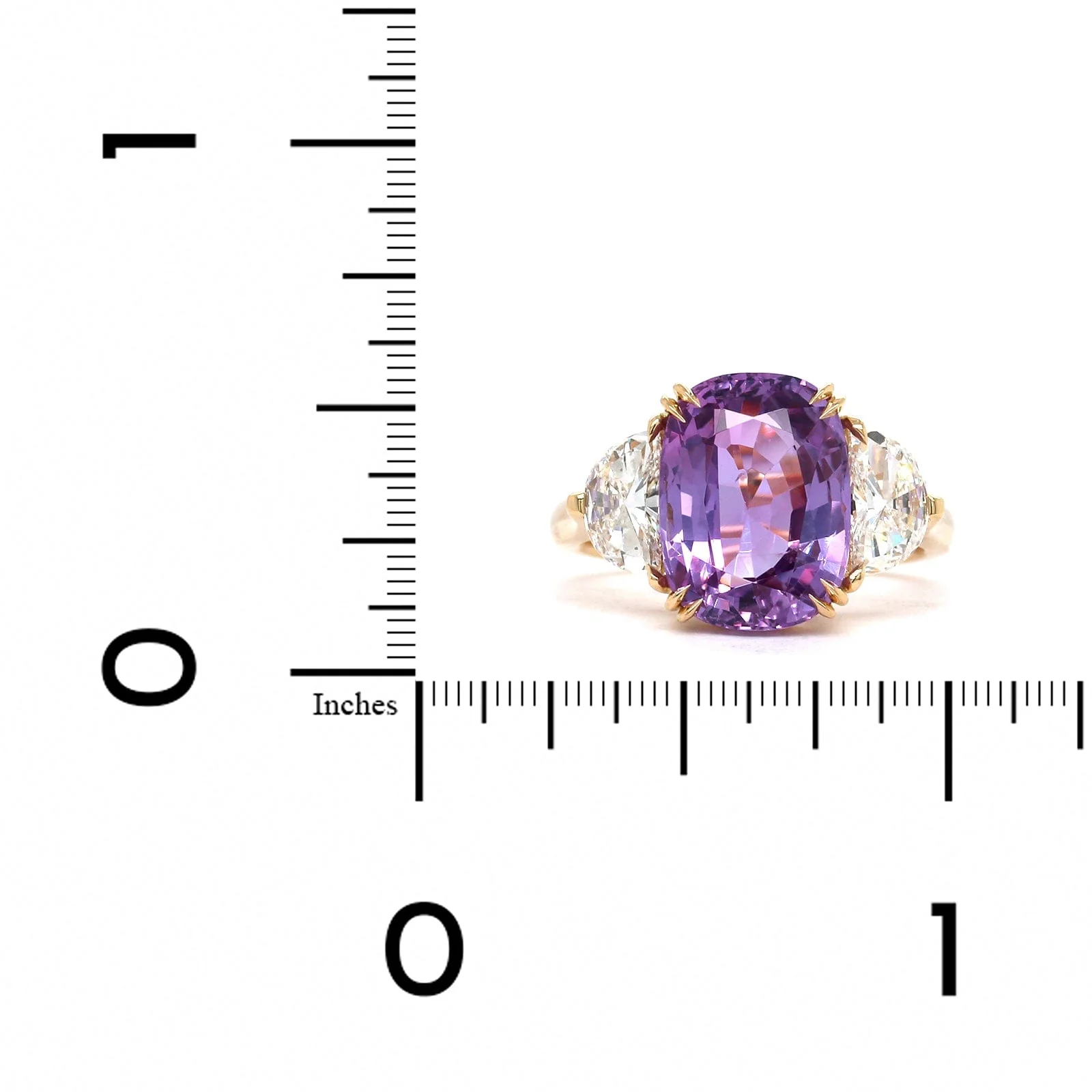 18K Yellow Gold Cushion Purple Sapphire Diamond 3 Stone Ring - Image 3