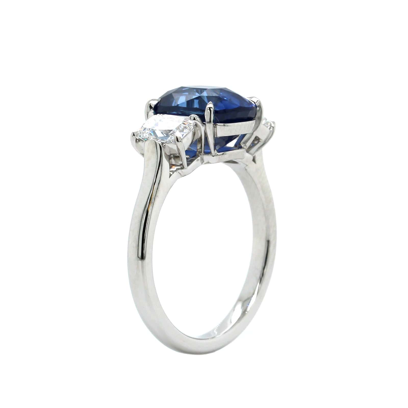 Platinum Cushion Sapphire Diamond 3 Stone Ring - Image 2
