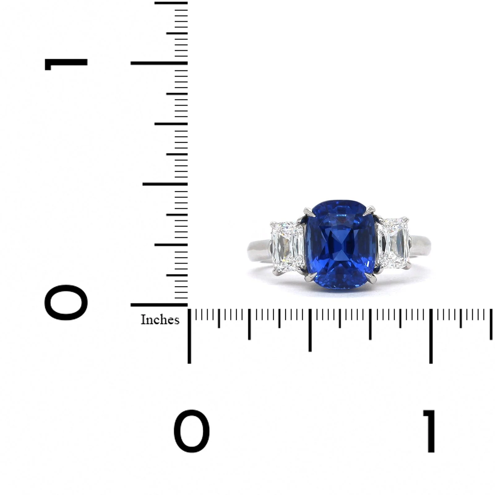 Platinum Cushion Sapphire Diamond 3 Stone Ring - Image 3