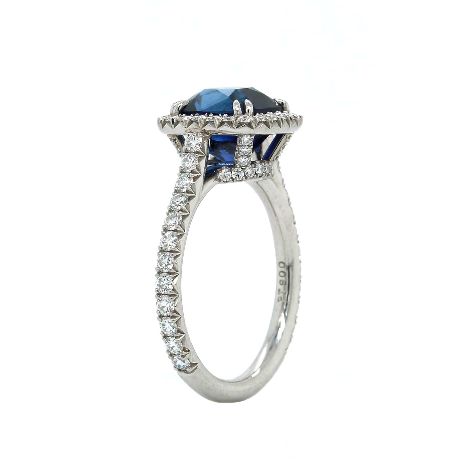 Platinum Cushion Sapphire Diamond Halo Ring - Image 2