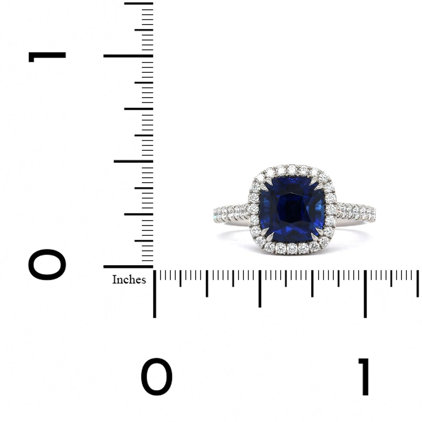 Platinum Cushion Sapphire Diamond Halo Ring - Image 3