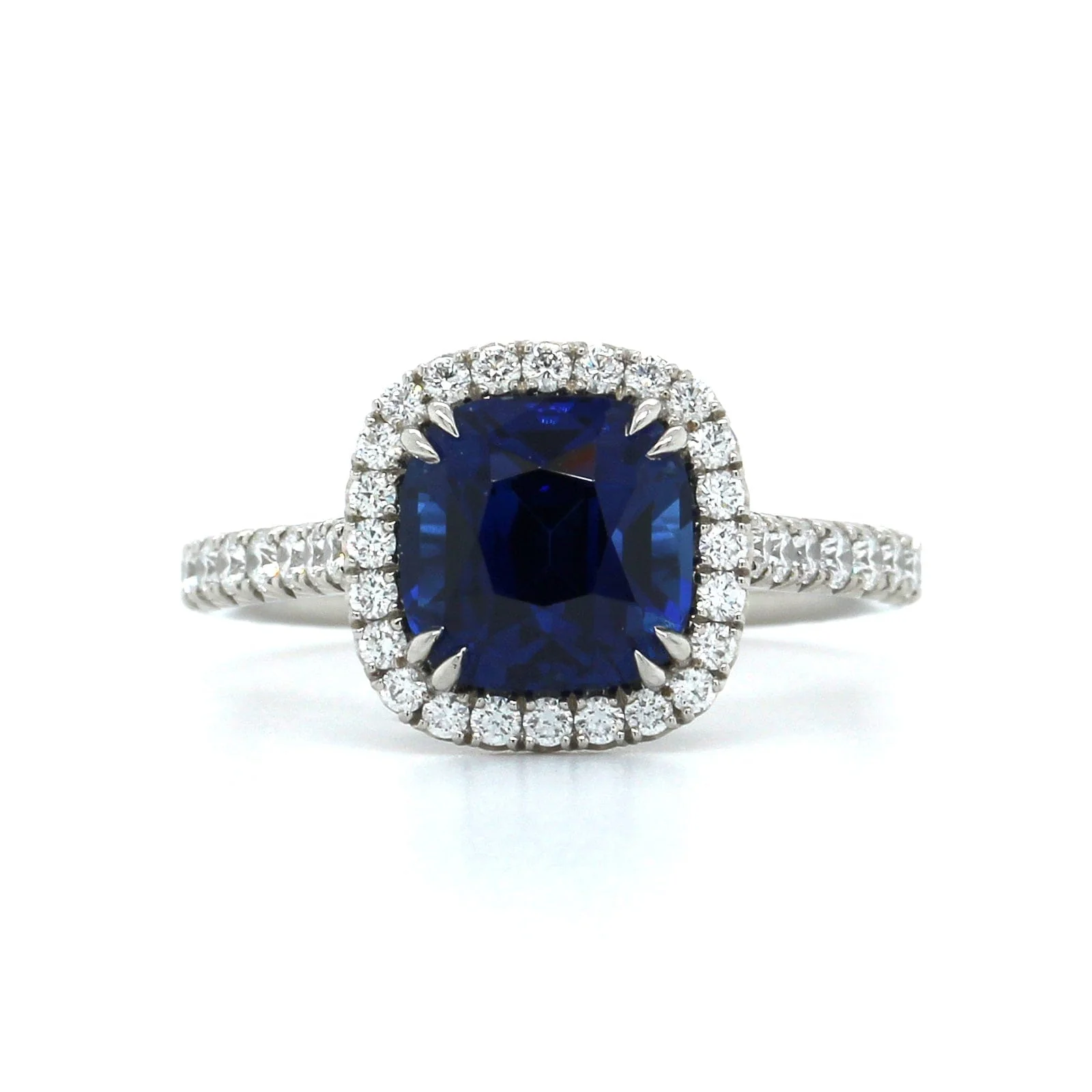 Platinum Cushion Sapphire Diamond Halo Ring - Image 4