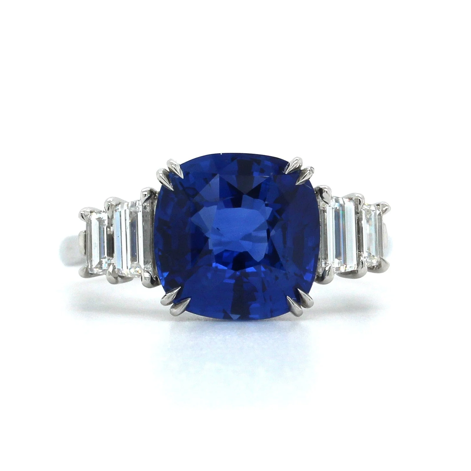 Platinum Cushion Sapphire Trap Diamond Ring