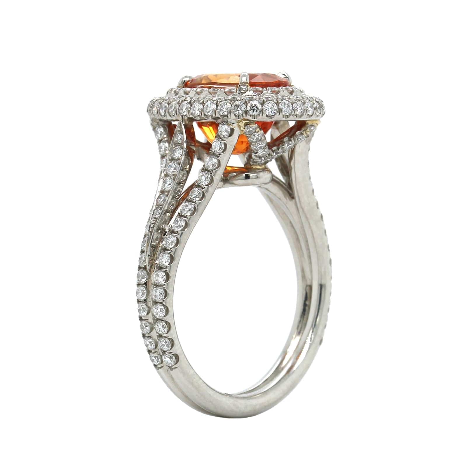 Platinum Oval Orange Sapphire Diamond Halo Ring - Image 2
