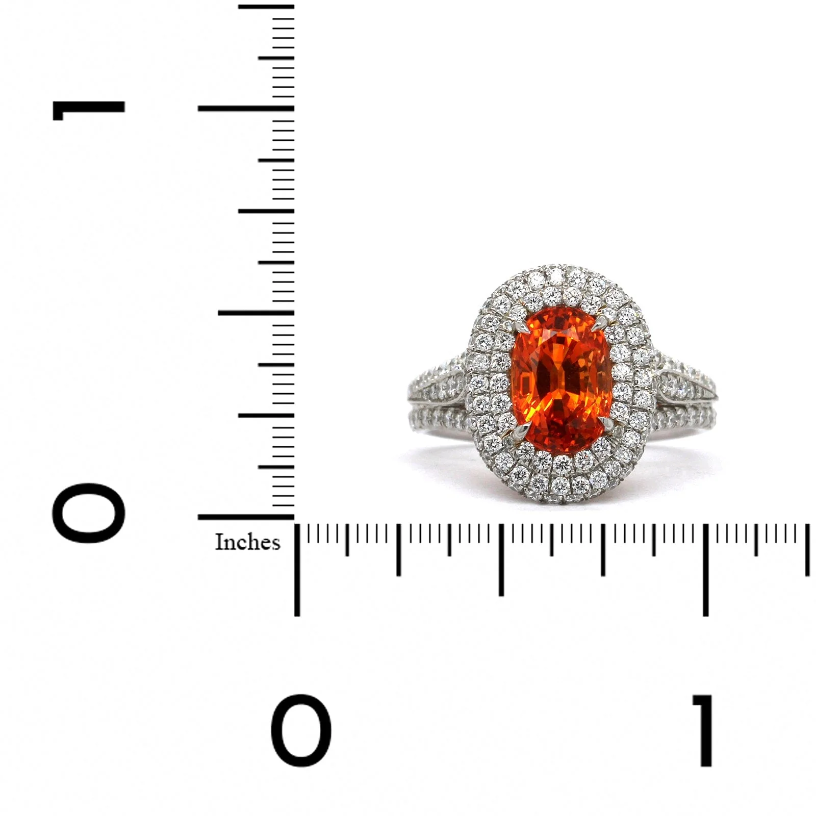 Platinum Oval Orange Sapphire Diamond Halo Ring - Image 3