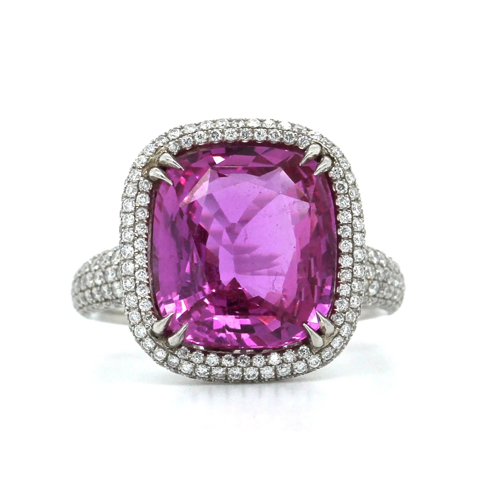 Platinum Pink Sapphire Diamond Halo Ring