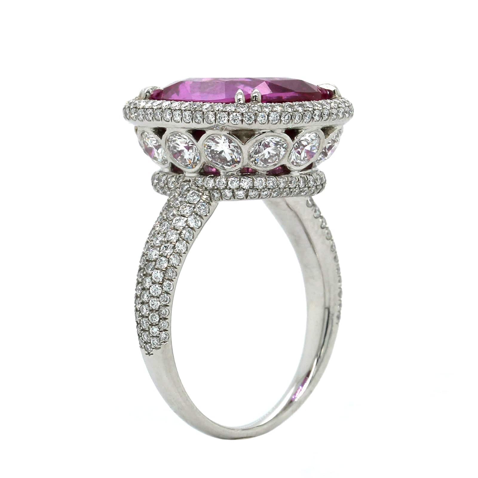Platinum Pink Sapphire Diamond Halo Ring - Image 2