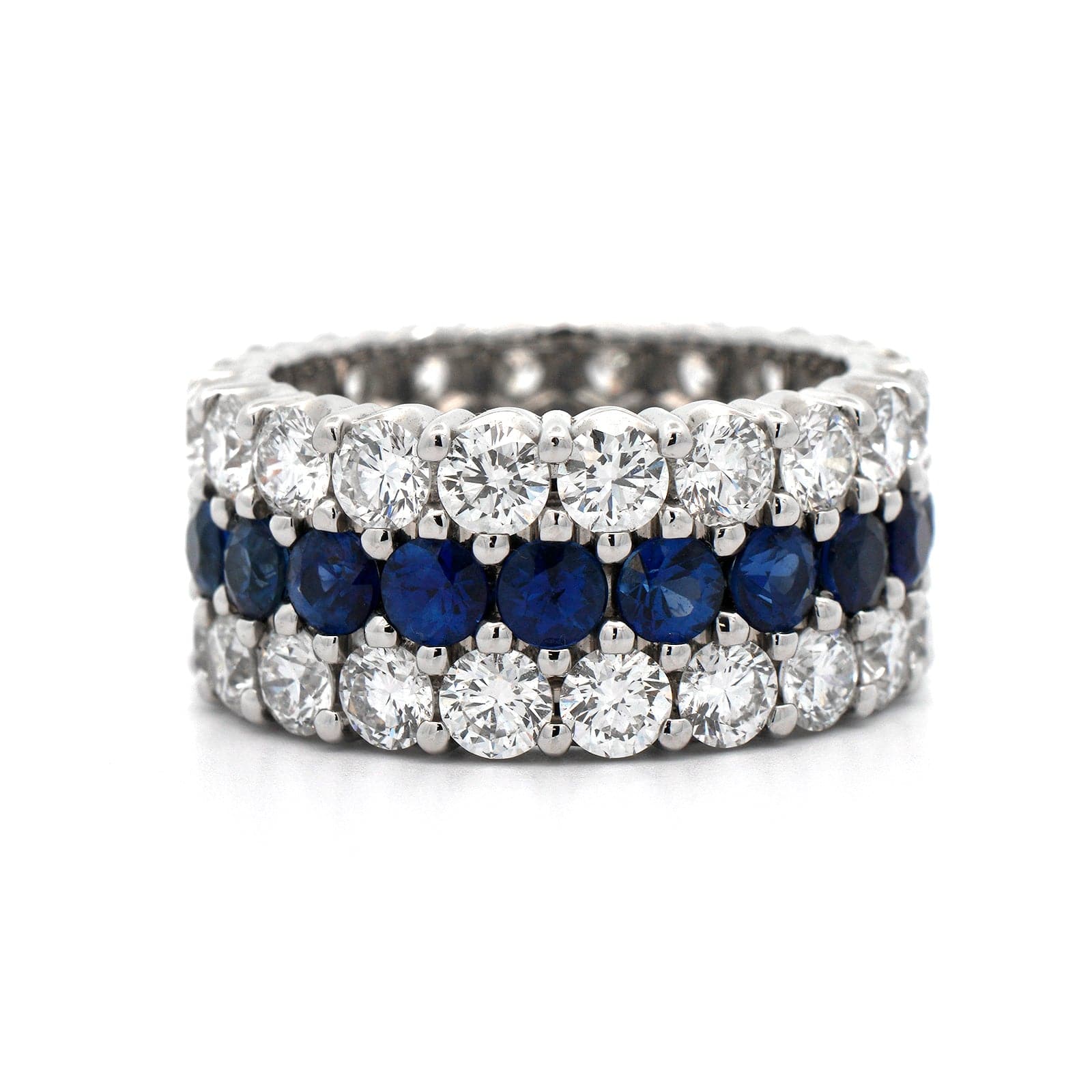 Platinum 3 Row Diamond and Sapphire Eternity Band - Image 5