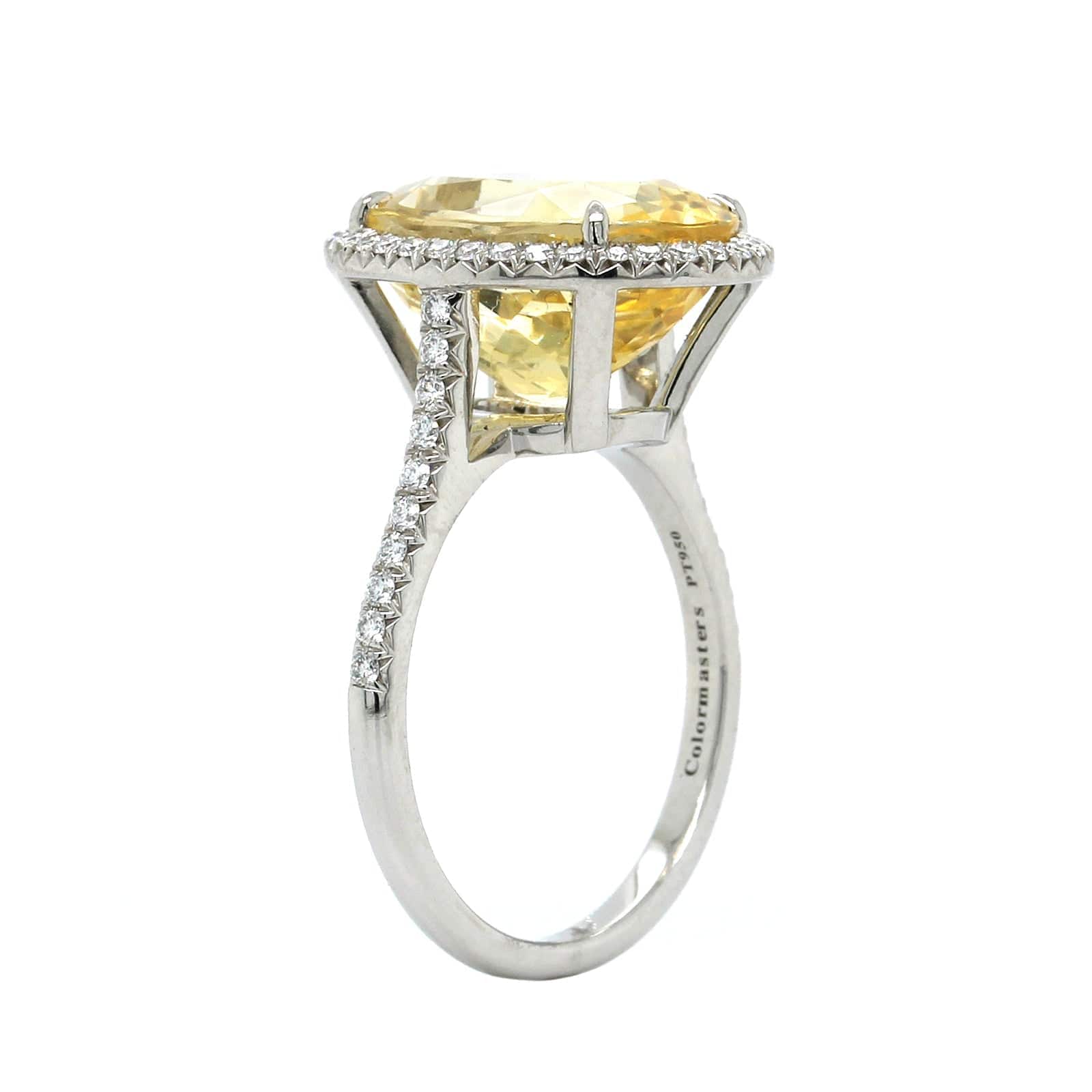 Platinum Oval Yellow Sapphire Diamond Halo Ring - Image 2