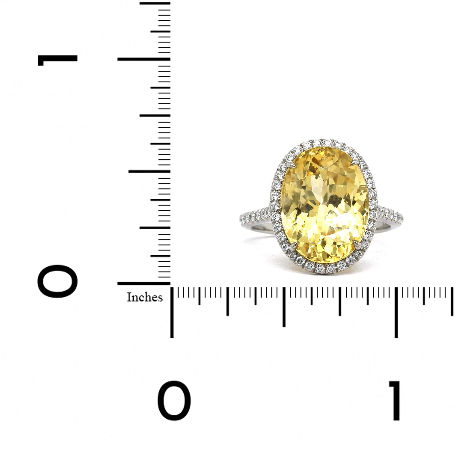 Platinum Oval Yellow Sapphire Diamond Halo Ring - Image 3