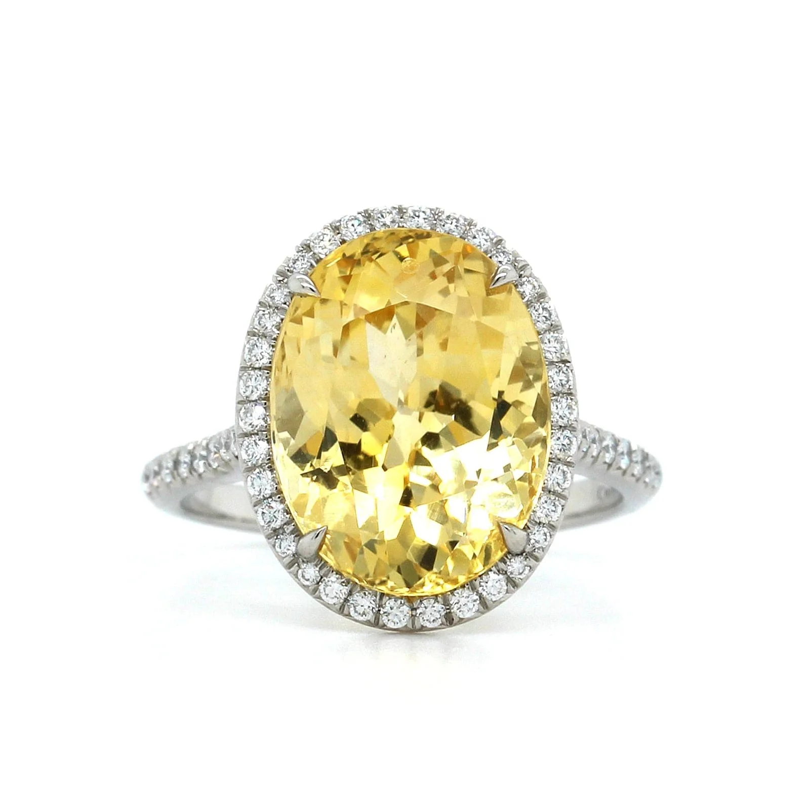 Platinum Oval Yellow Sapphire Diamond Halo Ring - Image 4
