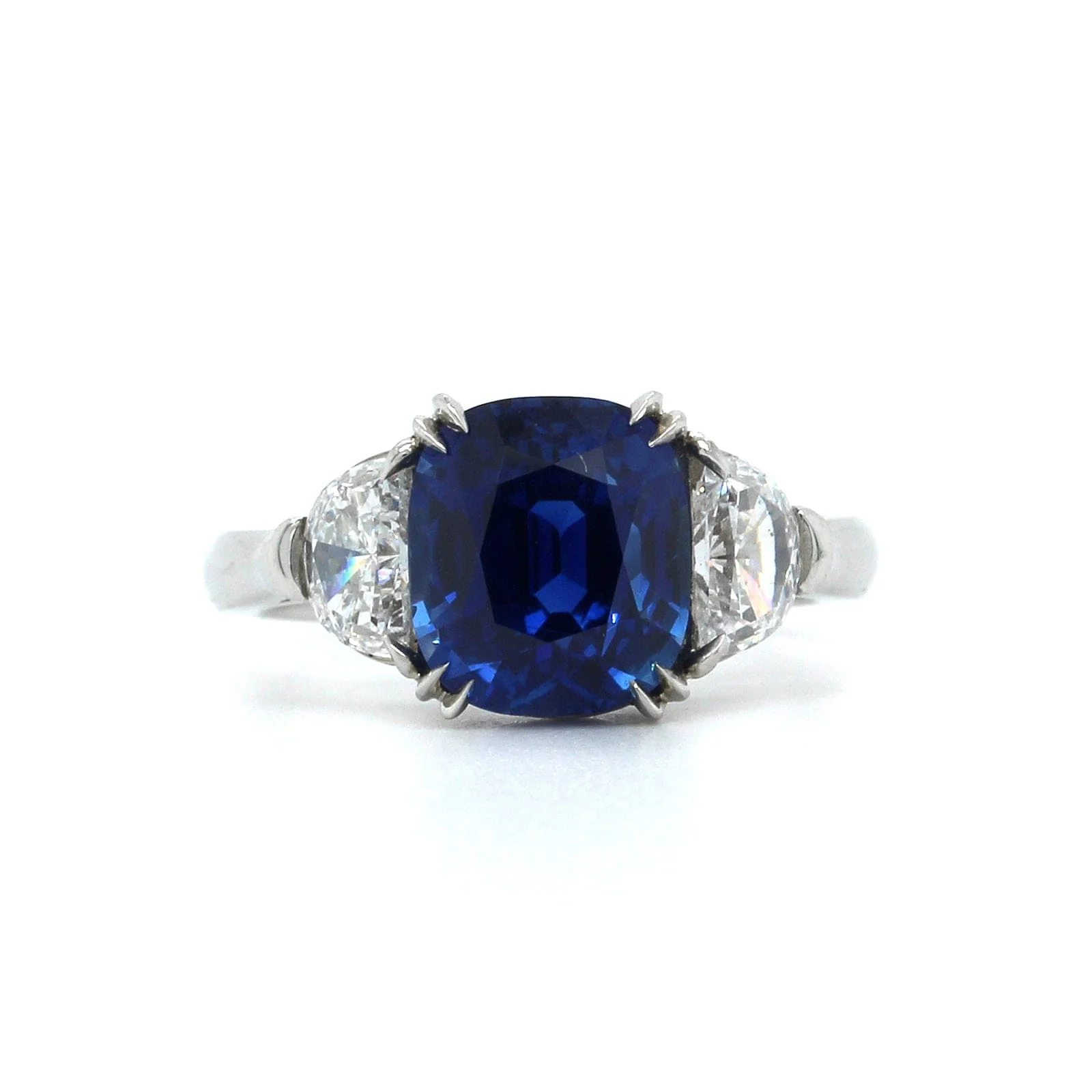 Platinum 3 Stone Cushion Sapphire Diamond Ring