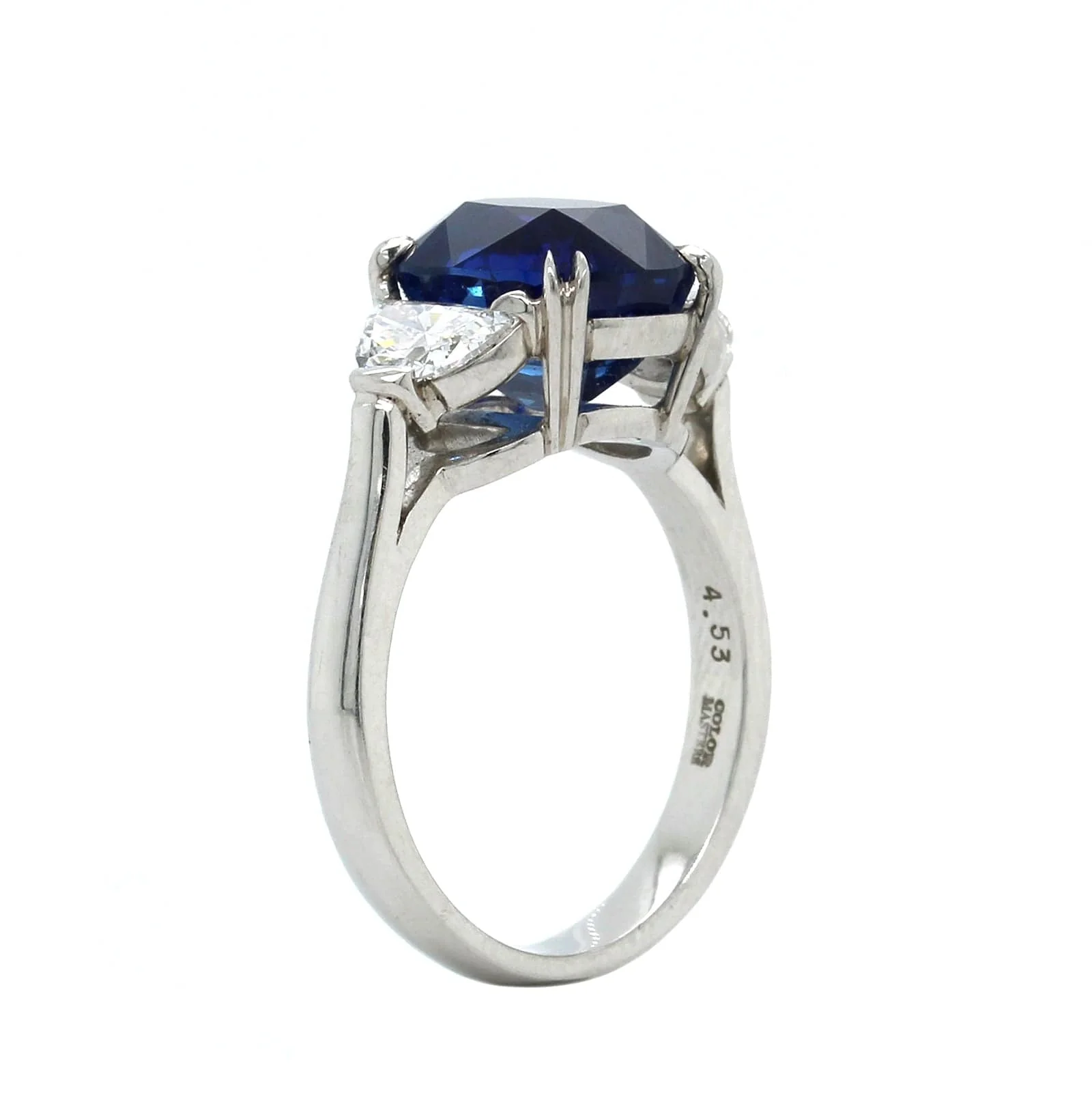 Platinum 3 Stone Cushion Sapphire Diamond Ring - Image 2
