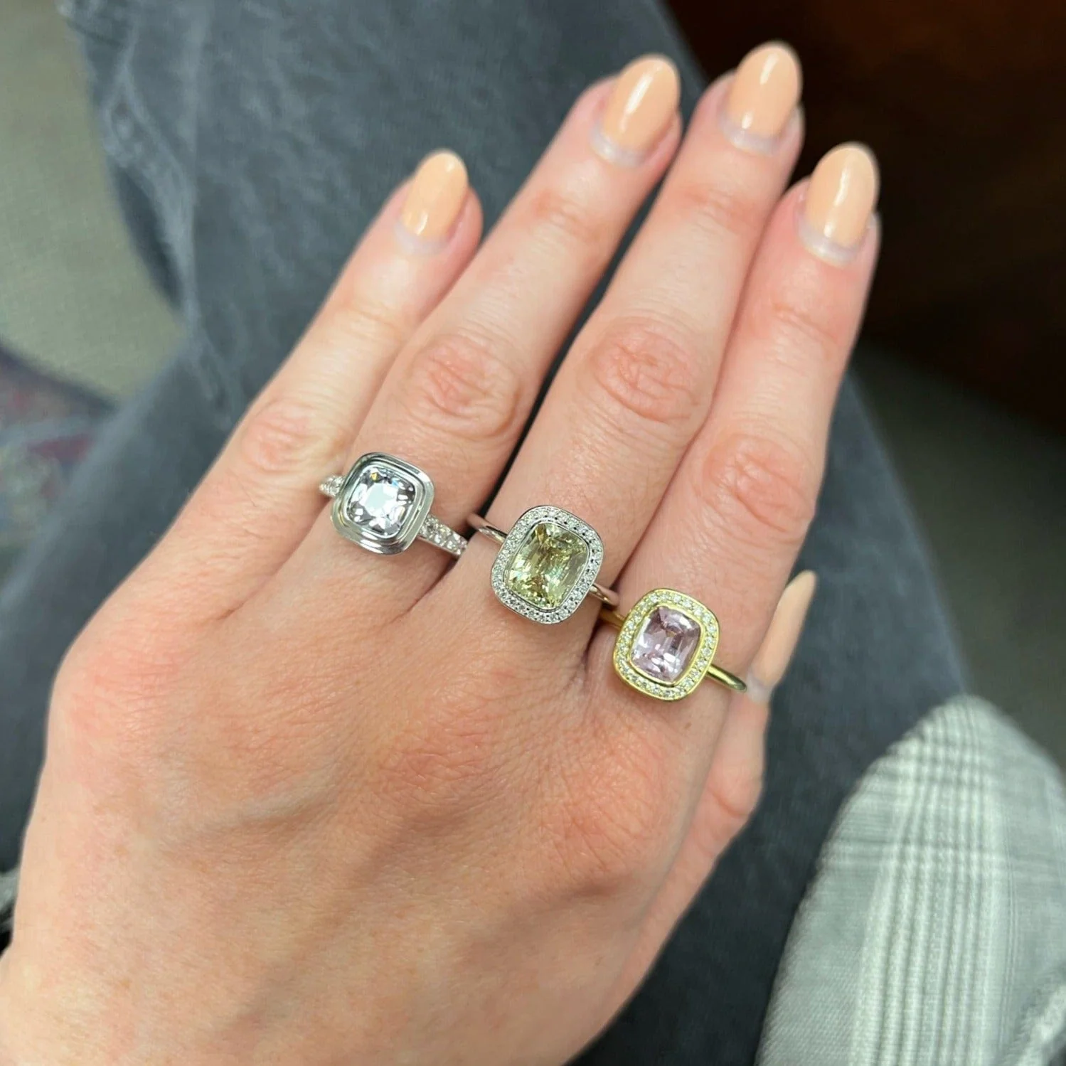 18K Yellow Gold Pink Sapphire Diamond Halo Ring - Image 2