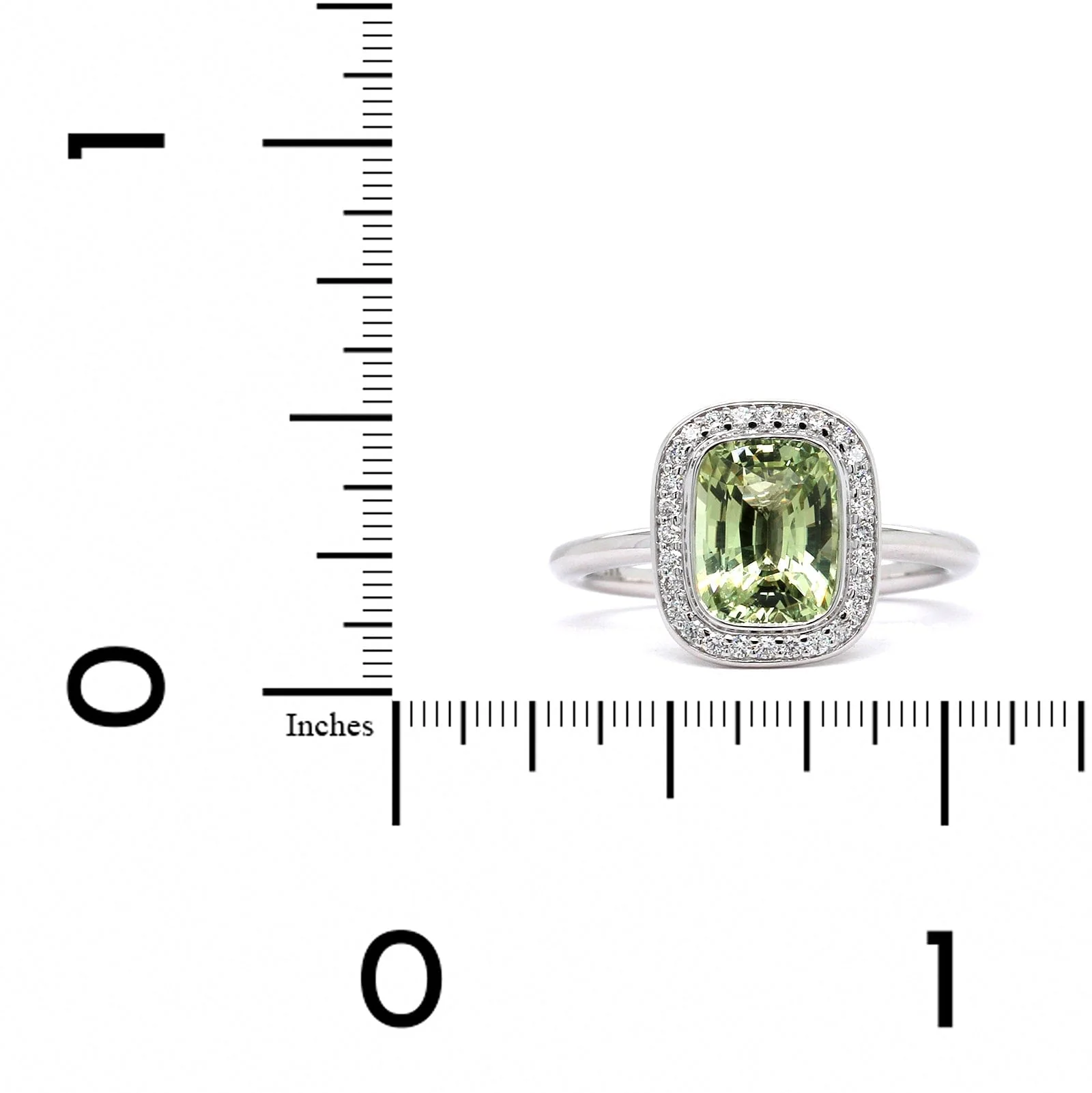 18K White Gold Green Sapphire Diamond Halo Ring - Image 3