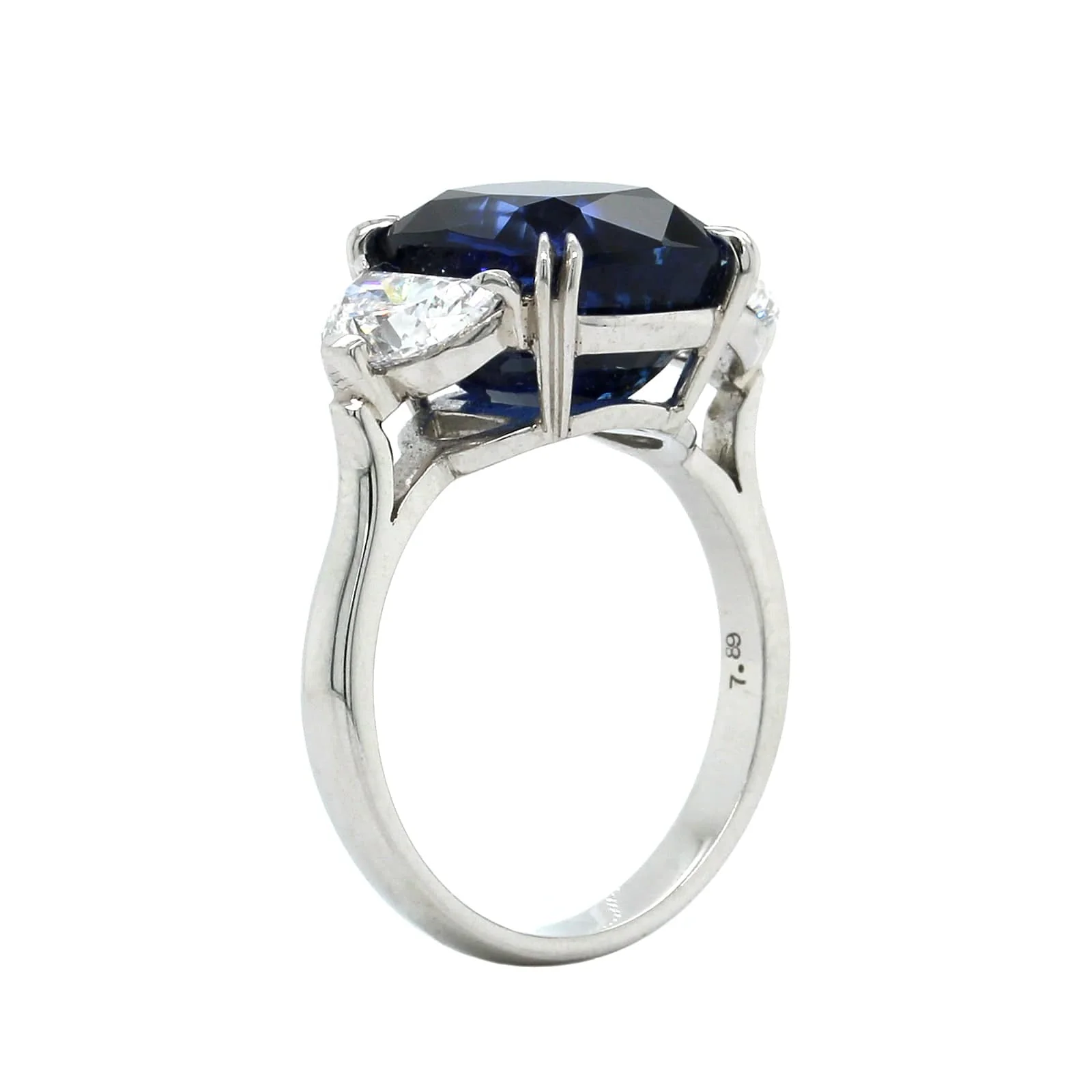 Platinum Cushion Sapphire Diamond 3 Stone Ring - Image 2