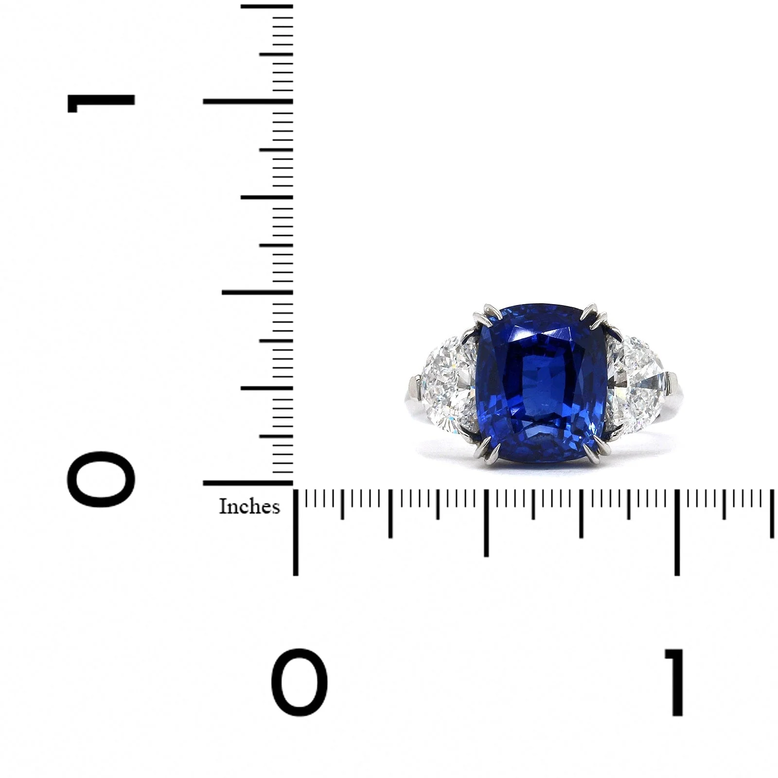Platinum Cushion Sapphire Diamond 3 Stone Ring - Image 3
