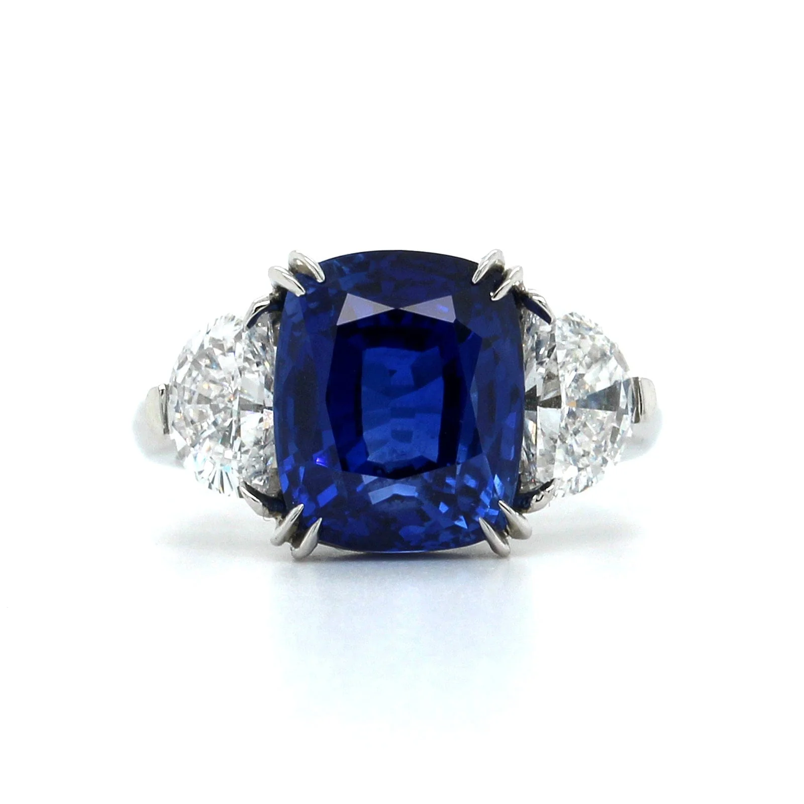 Platinum Cushion Sapphire Diamond 3 Stone Ring - Image 4
