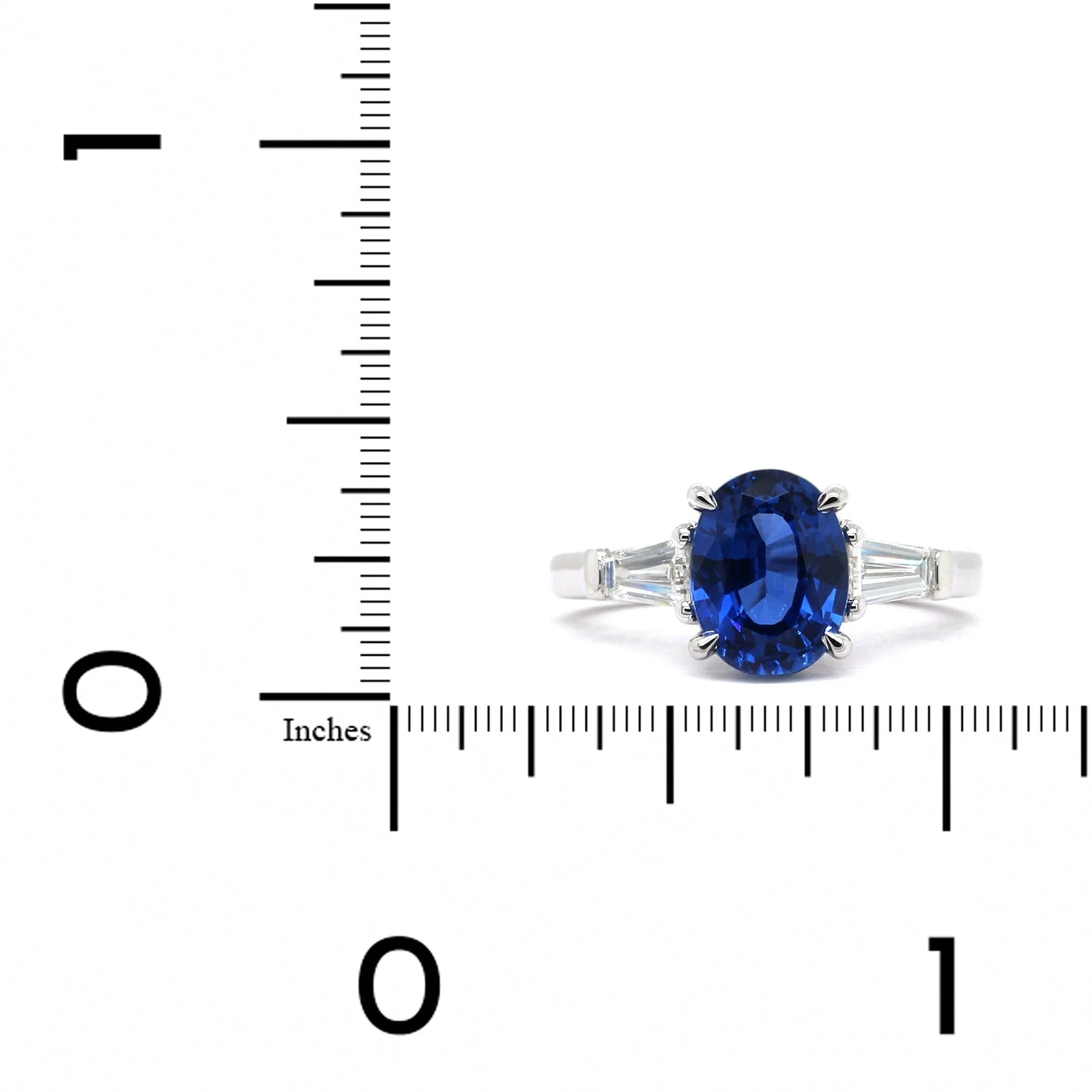 Platinum Oval Sapphire 3 Stone Ring - Image 3