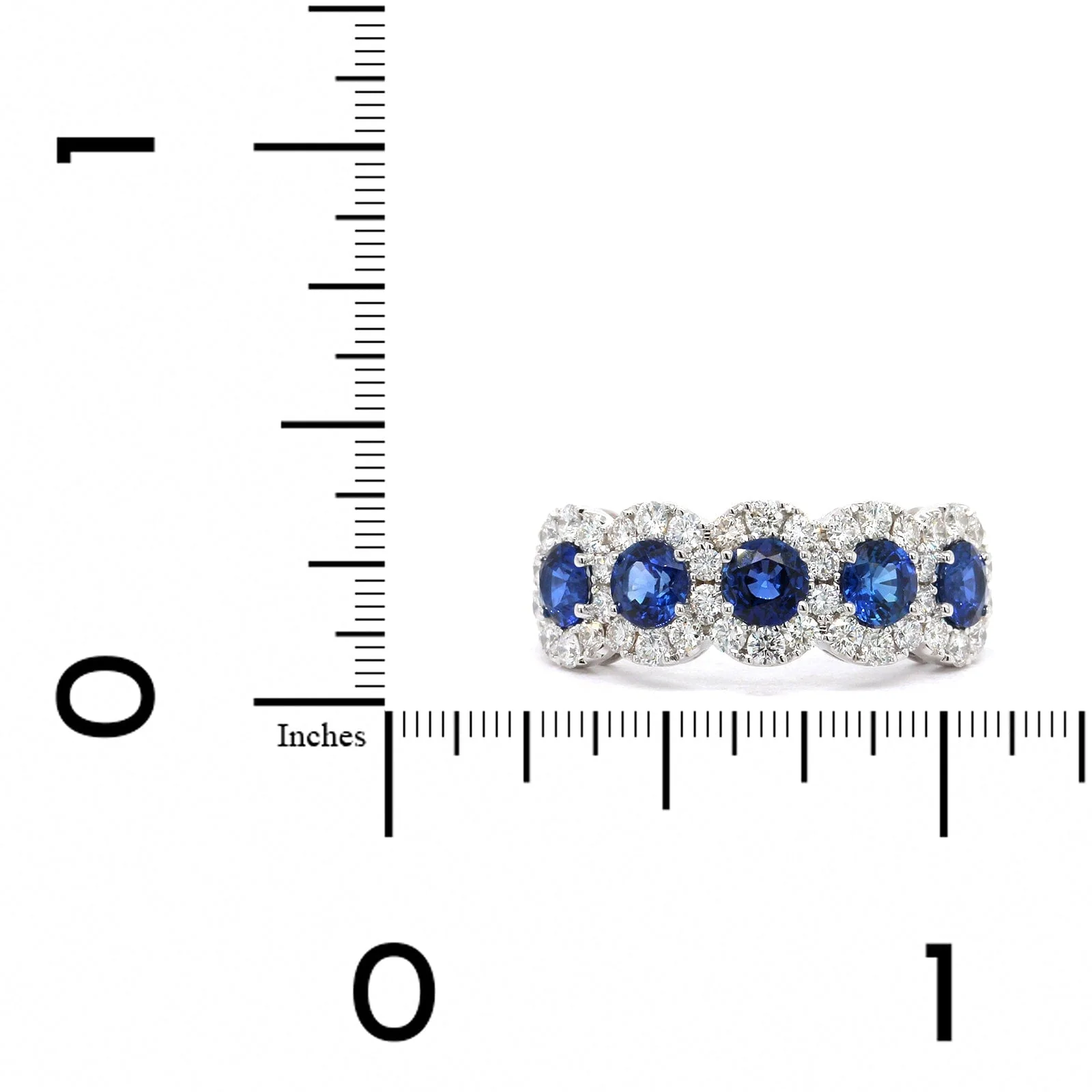 18K White Gold 5 Stone Sapphire Diamond Halo Band - Image 3