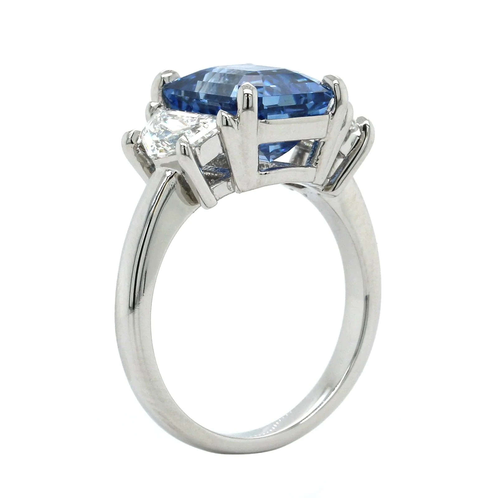 Platinum Emerald Sapphire Diamond 3 Stone Ring - Image 2