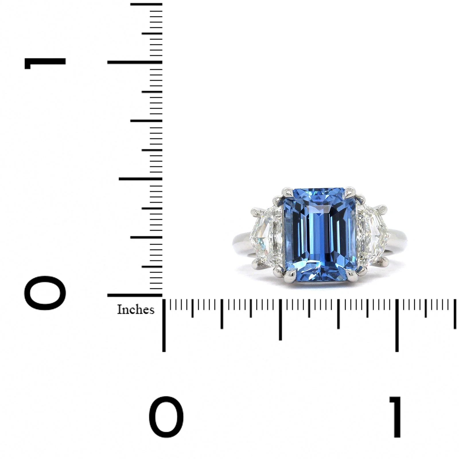 Platinum Emerald Sapphire Diamond 3 Stone Ring - Image 3