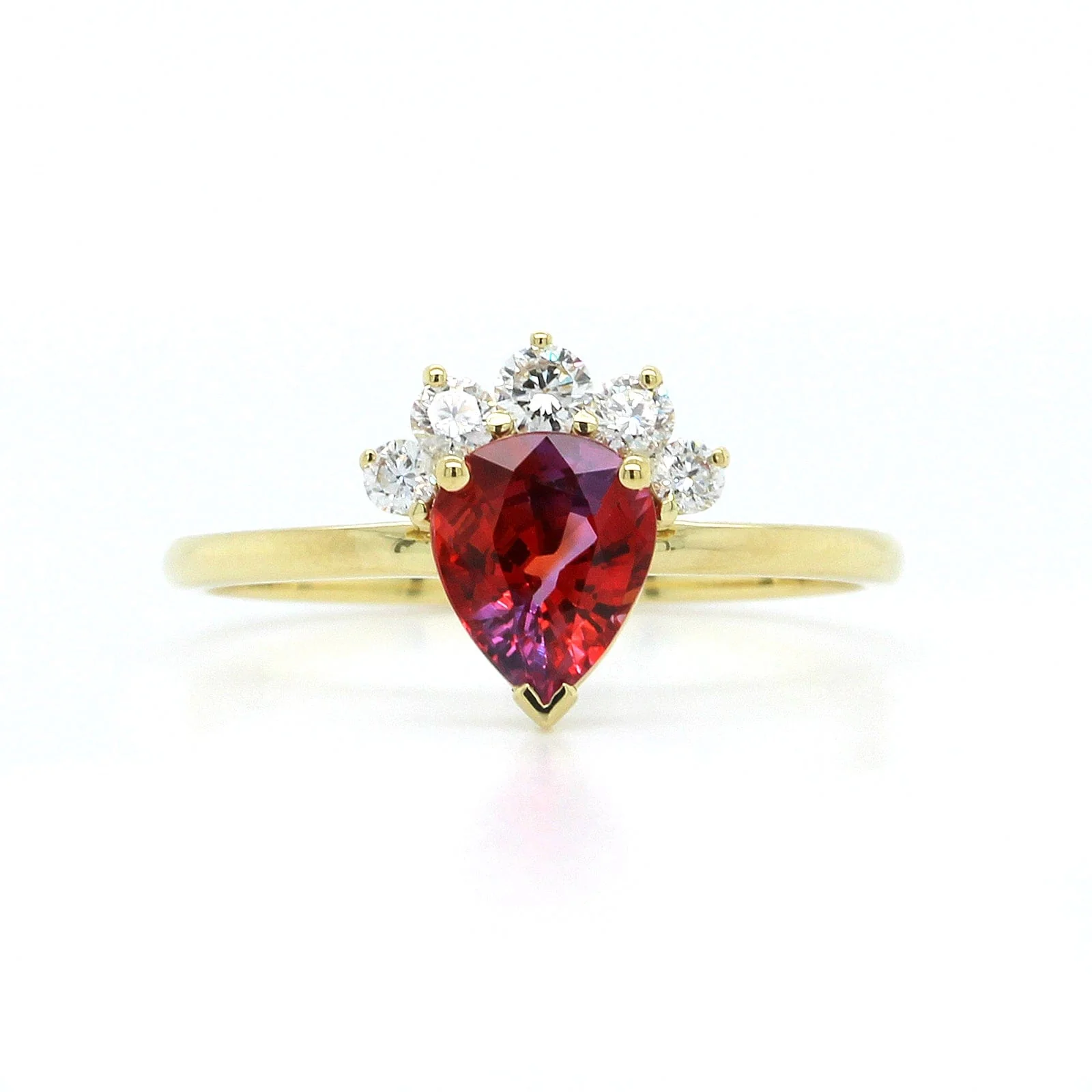 18K Yellow Gold Pink Purple Sapphire Diamond Ring