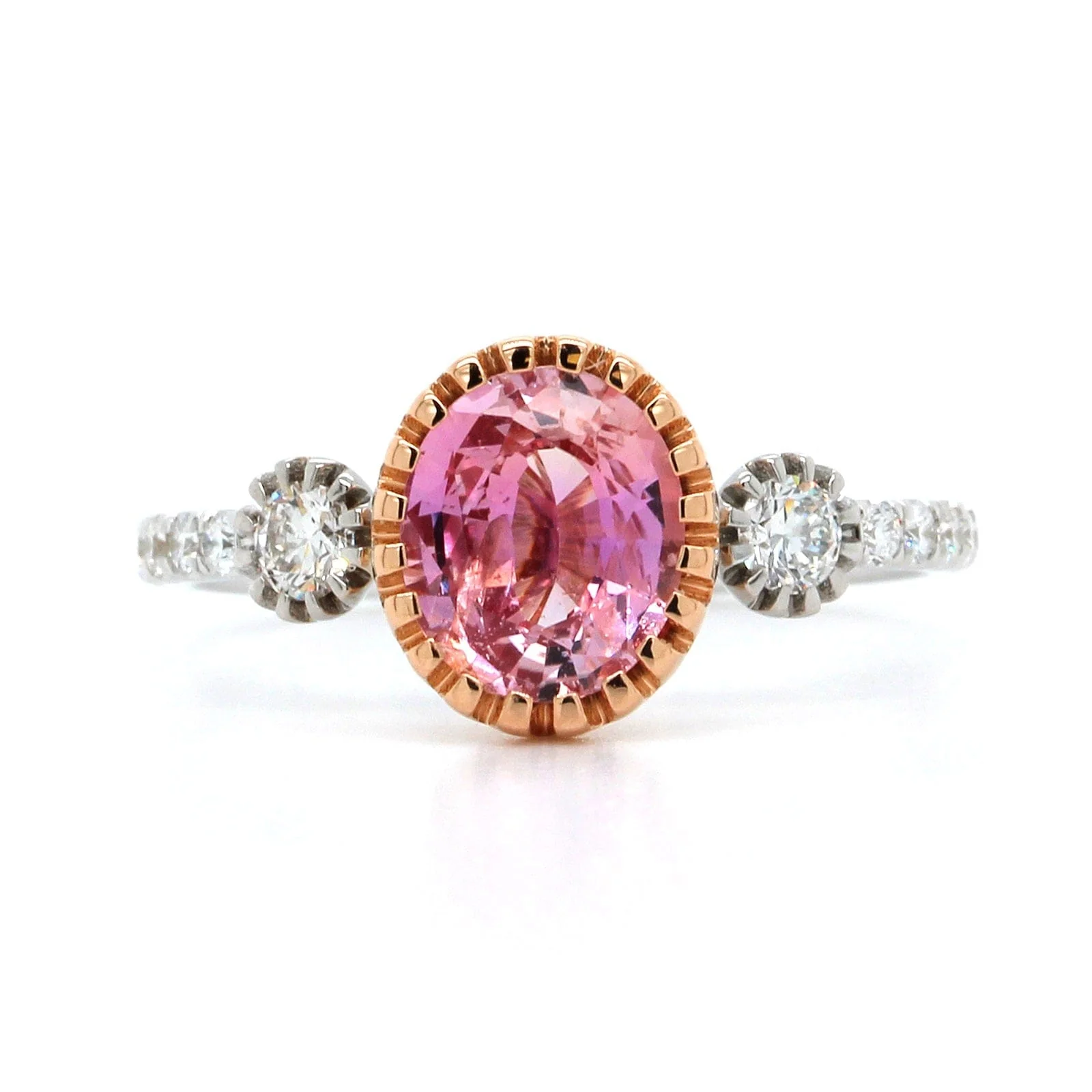 20K Rose and 18K White Gold Pink Sapphire Diamond Ring