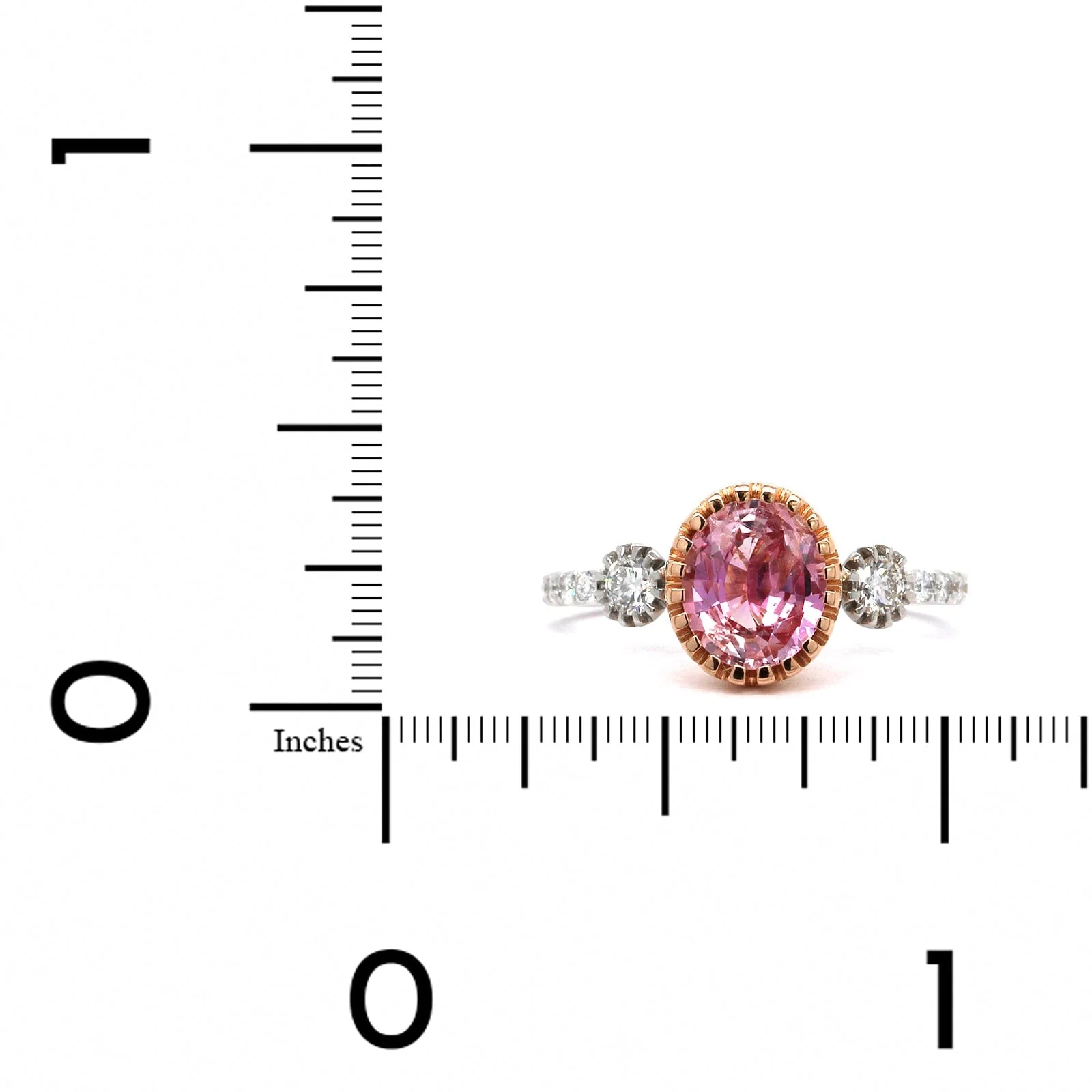 20K Rose and 18K White Gold Pink Sapphire Diamond Ring - Image 3