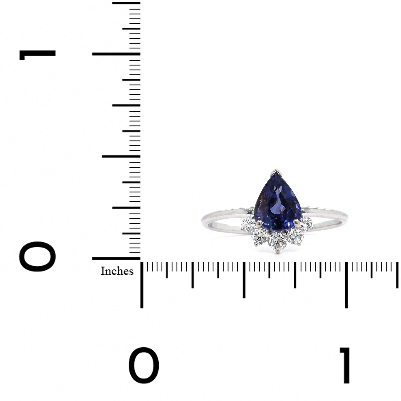 18K White Gold Pear Shape Purple Sapphire and Diamond Ring - Image 4